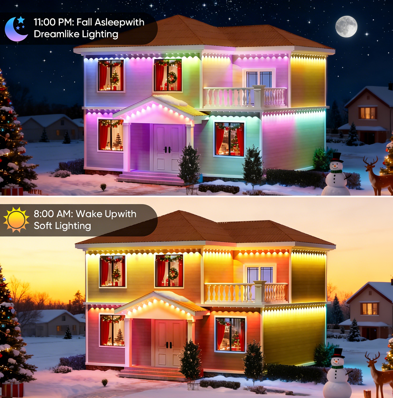 thumbnail video image 2 of Permanent Outdoor Lights 100Ft 60LEDs, Smart RGB-IC Year Round Eave Deck Fence Outside Lights with Remote & App Control, Multicolor & White Individual DIY LED Christmas Holiday Decor, 2 of 10