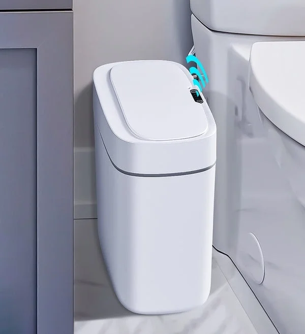 thumbnail video image 2 of Joybos Bathroom Trash Can with Lid, 3 Gallon Slim Plastic Waste Basket, Motion Sensor Garbage Bin, 2 of 13