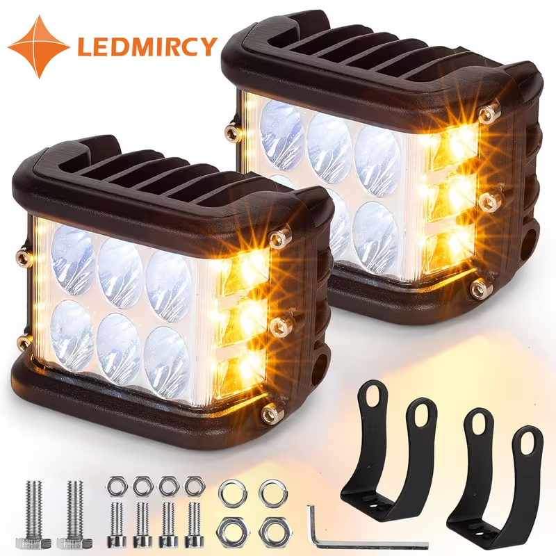 thumbnail video image 2 of LEDMIRCY Side Shooter 4" 60W Waterproof Spot Flood LED Light Bar 2 Pcs for ATV UTV Truck off road, 2 of 9