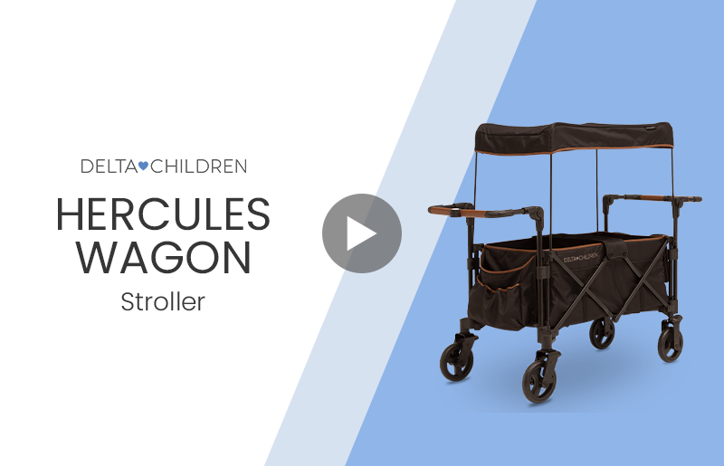 thumbnail video image 3 of Delta Children Hercules Stroller Wagon for 2 Kids Versatile Stroller Wagon with Canopy, Push/Pull Handles, Cup Holders and Storage Pockets Compact Fold is Great for Travel, Black, 3 of 14