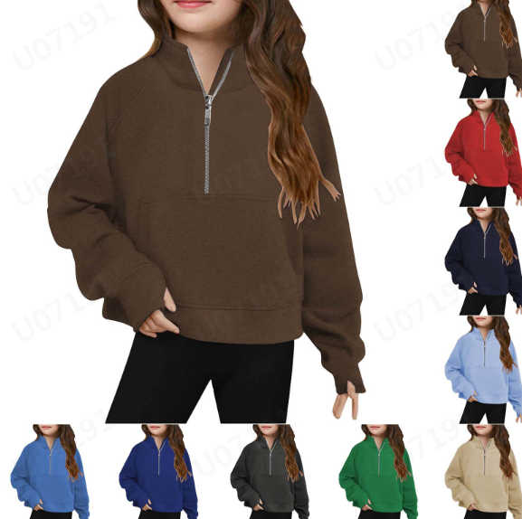 thumbnail video image 2 of HNMKIU Girls Sweatshirt Long Sleeve Half Zip Pullover Top with Stand Collar Loose Fit Casual and Versatile Sweatshirts for Teen Girls Z01_Red,150, 2 of 5