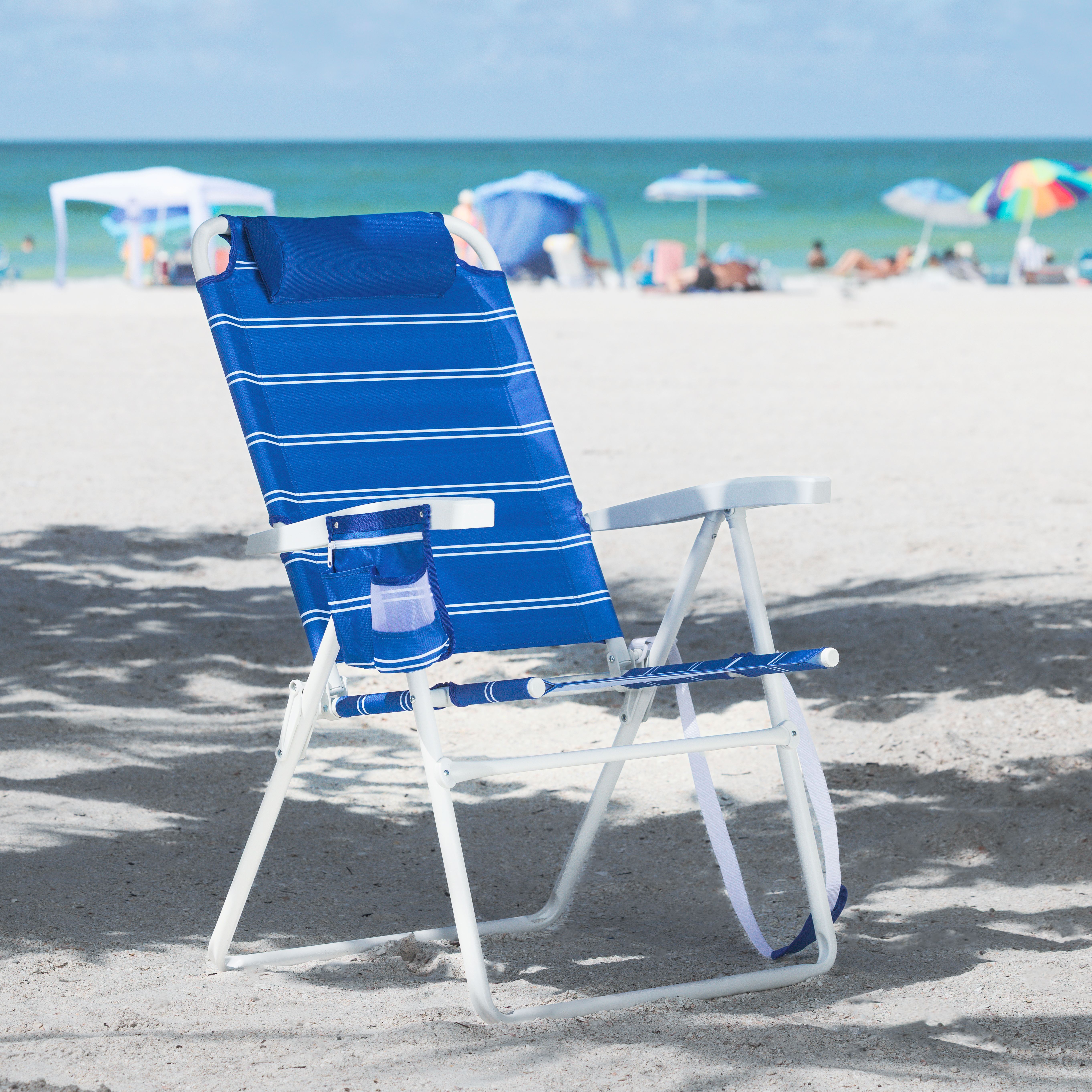 thumbnail video image 2 of Mainstays Beach Oversized 4 Position Chair, Blue Stripe, 2 of 15