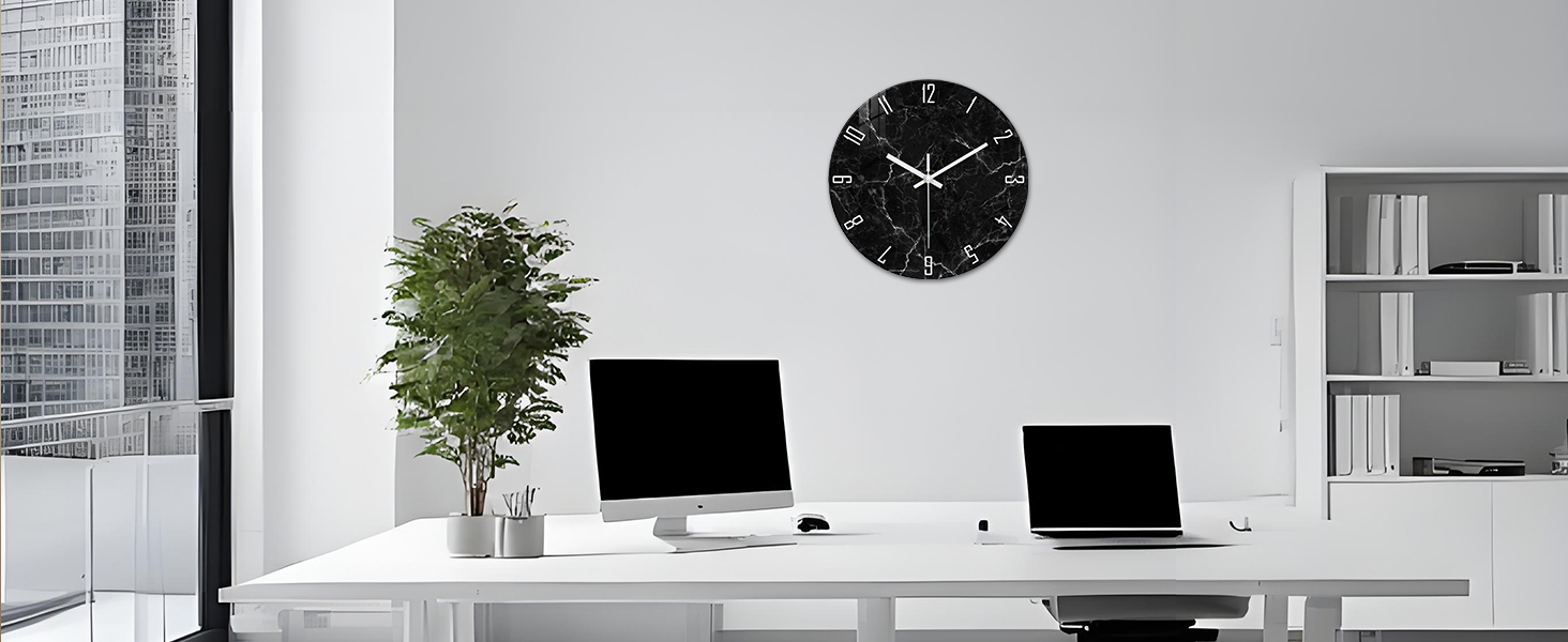 thumbnail video image 2 of Black Wall Clock Battery Operated 12 Inch - Glass Marble Pattern Clock for Bathroom - Silent Wall Clock Non Ticking, 2 of 7