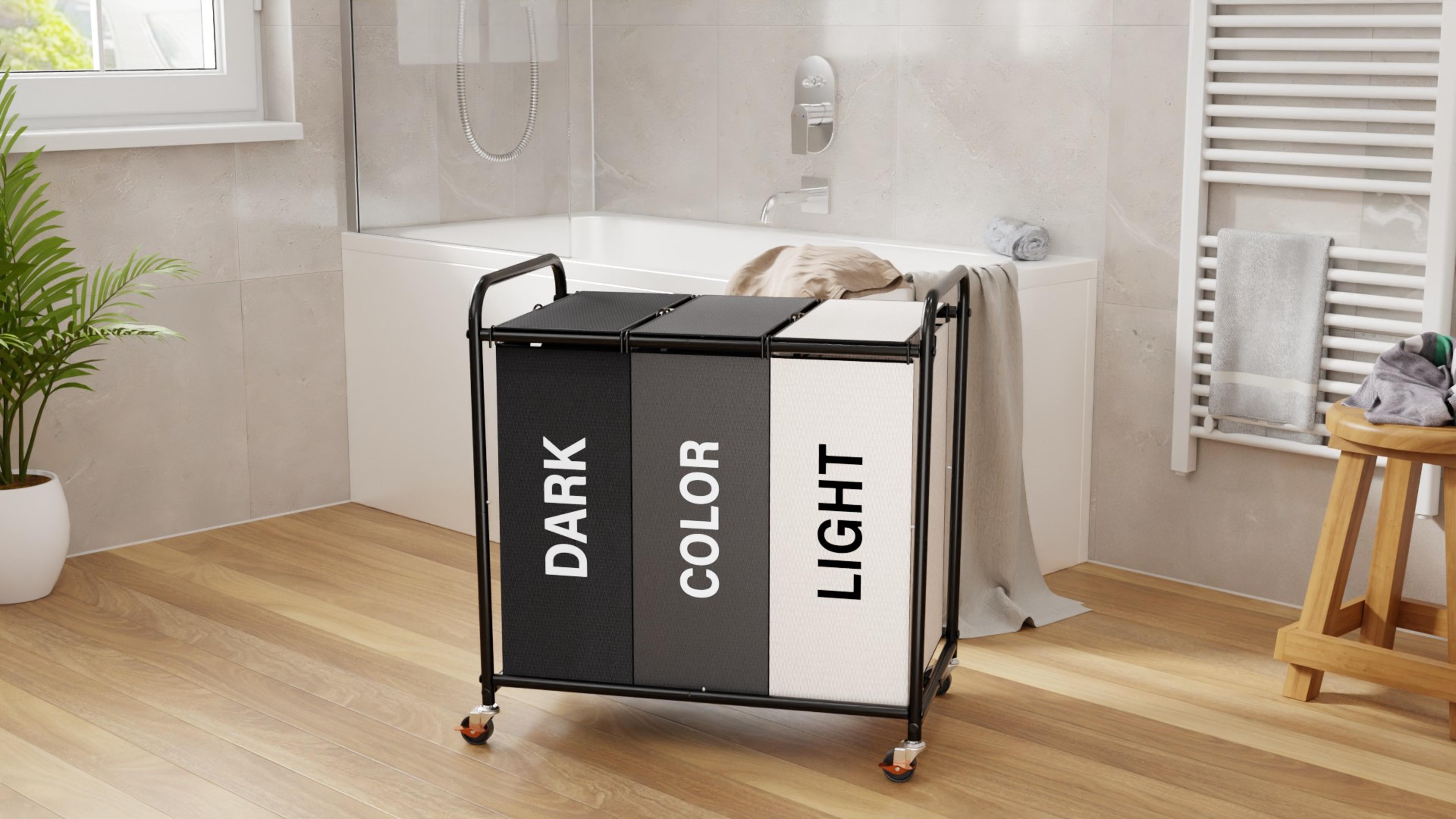 thumbnail video image 2 of 180L (47.55 Gal) Laundry Sorter 3 Section, Rolling Laundry Basket with Lockable Wheels and Lid, Laundry Hamper with 3 Separated Removable Bags Dirty Clothes Hamper for Laundry Room, Multicolored, 2 of 8