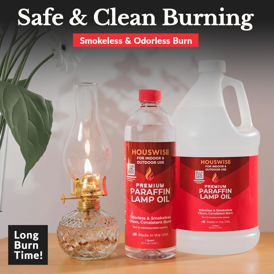 thumbnail video image 2 of Houswise Liquid Paraffin Lamp Oil - 1 Gallon (128 fl oz) Smokeless, Odorless Lamp Oil for Lamps & Lanterns - Clean Burning, Non-Scented Paraffin Oil for Emergency Lighting & Indoor Ambiance, 2 of 8