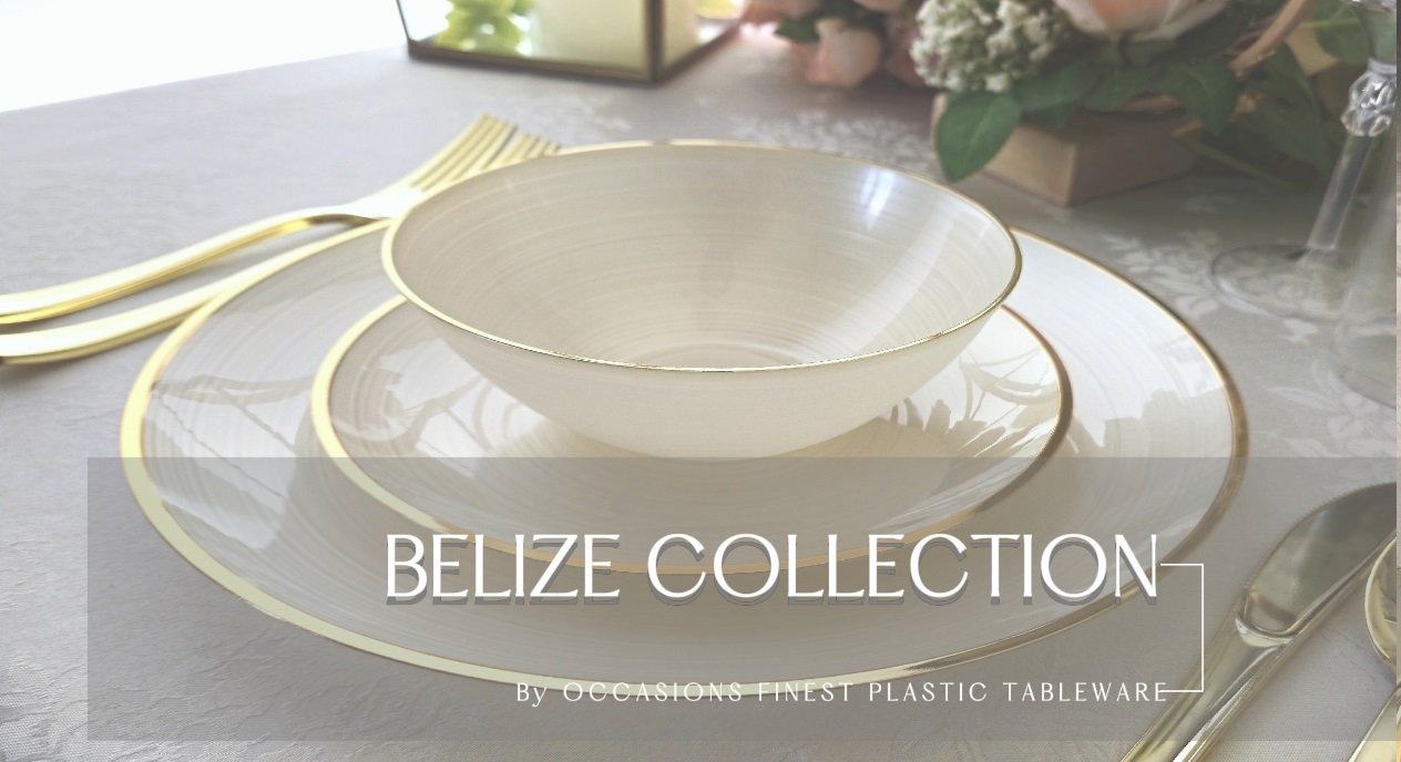 thumbnail video image 2 of " OCCASIONS " 240 Plates Pack,(120 Guests) Premium Wedding Party Disposable Plastic Plates Set -120 x 10'' Dinner + 120 x 7'' Salad / Dessert (Belize in Ivory & Gold), 2 of 2