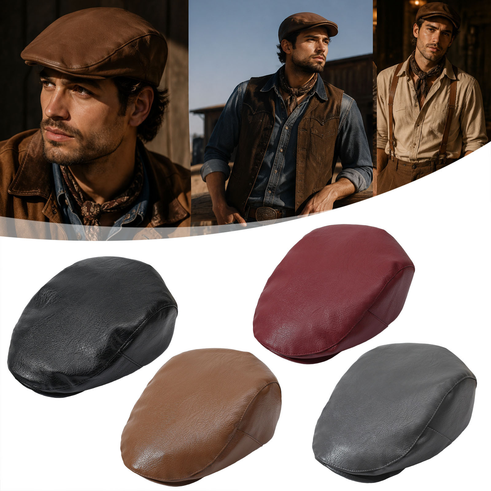 thumbnail video image 2 of Unisex Vintage Leather Flat Cap Classic Newsboy Cap Retro Fall Beret Hat Coffee‑Tone Fashion Driving Casual Head‑Accessory for Men Women, 2 of 6