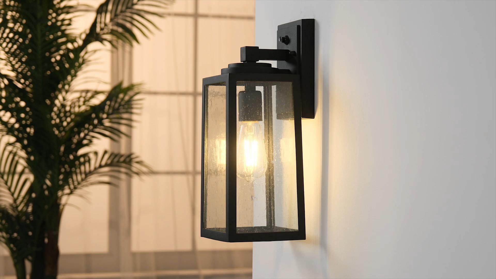 thumbnail video image 2 of VIANIS 14.5" Large Outdoor Sconce Lights, Black Dusk to Dawn Outdoor Lighting with Tempered Bubble Glass, Anti-Rust Outside Light Fixtures Wall Mount, Waterproof Front Porch Light for Porch, Garage, 2 of 10