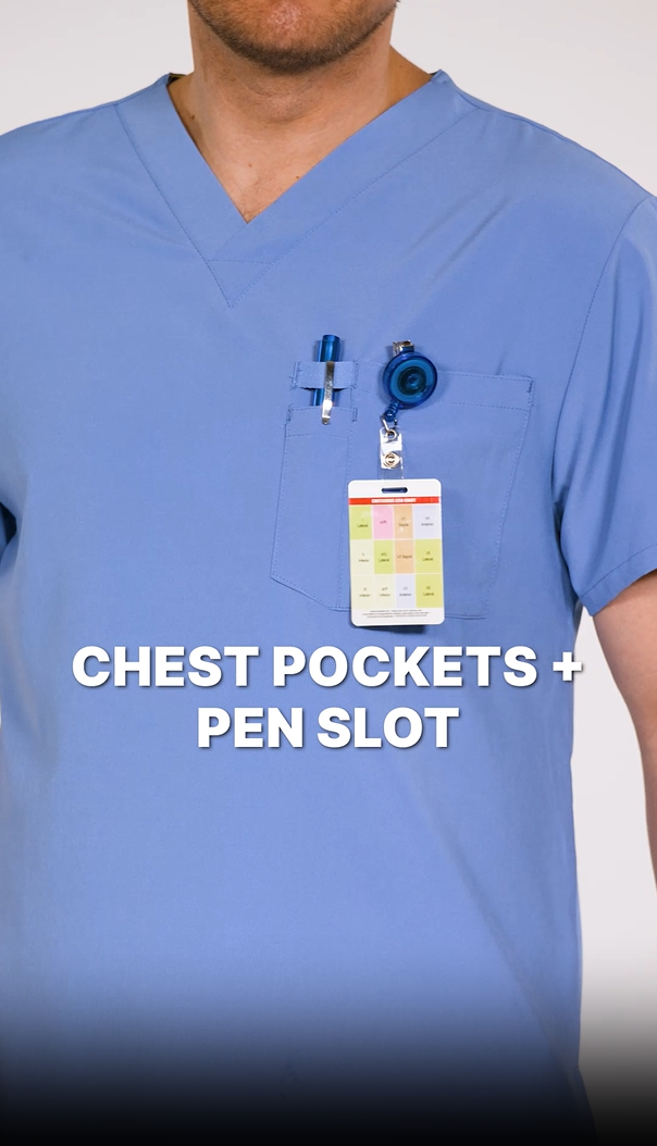 thumbnail video image 2 of Dickies EDS Essentials Scrubs Top for Men V-Neck Plus Size DK635, 3XL, Navy, 2 of 8