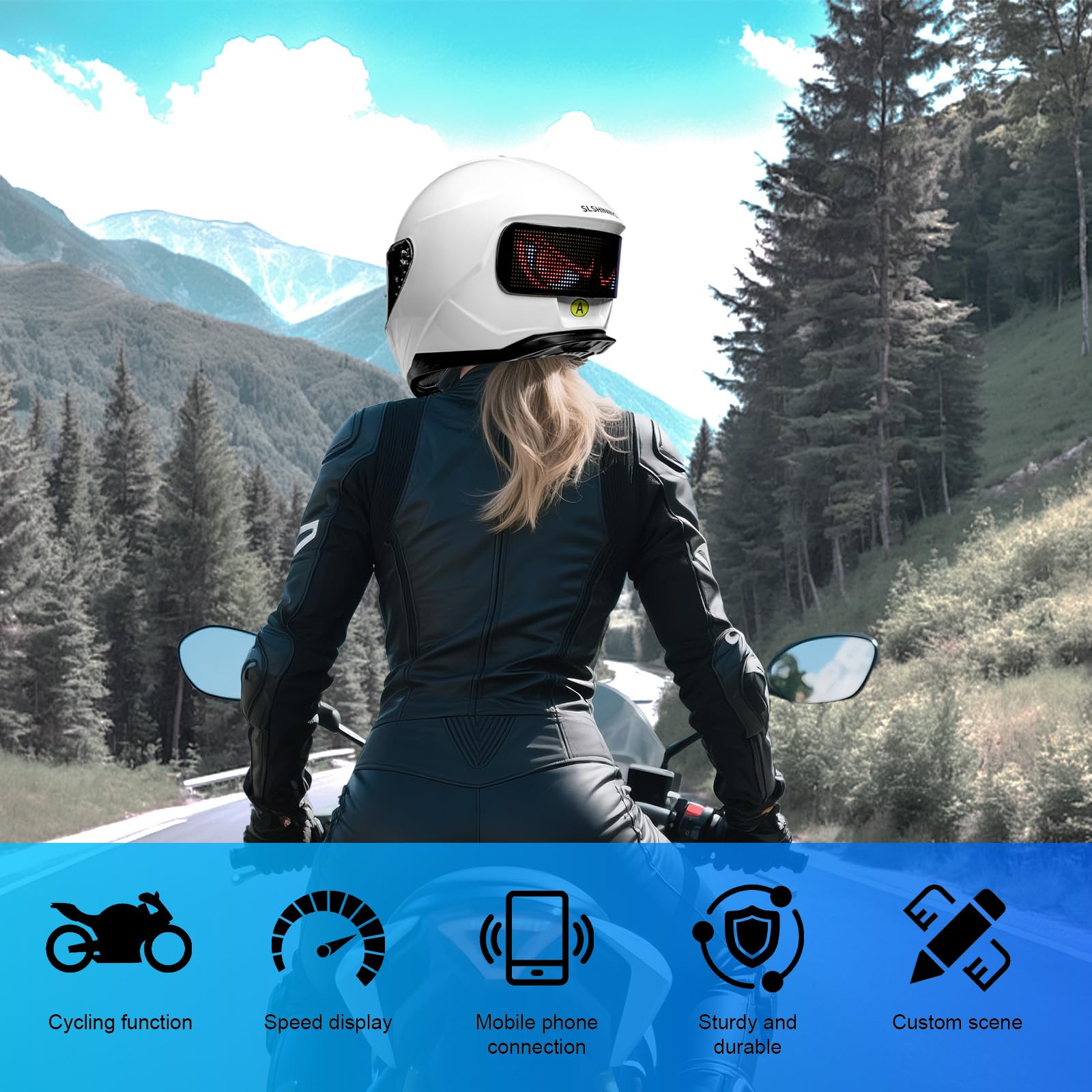 thumbnail video image 2 of Geemuslly Adult Full-Face Motorcycle Helmet with DIY LED Screen,DOT Approved,Visibility LED Display Smart APP Controlled DIY Helmets for Men and Women, 2 of 7