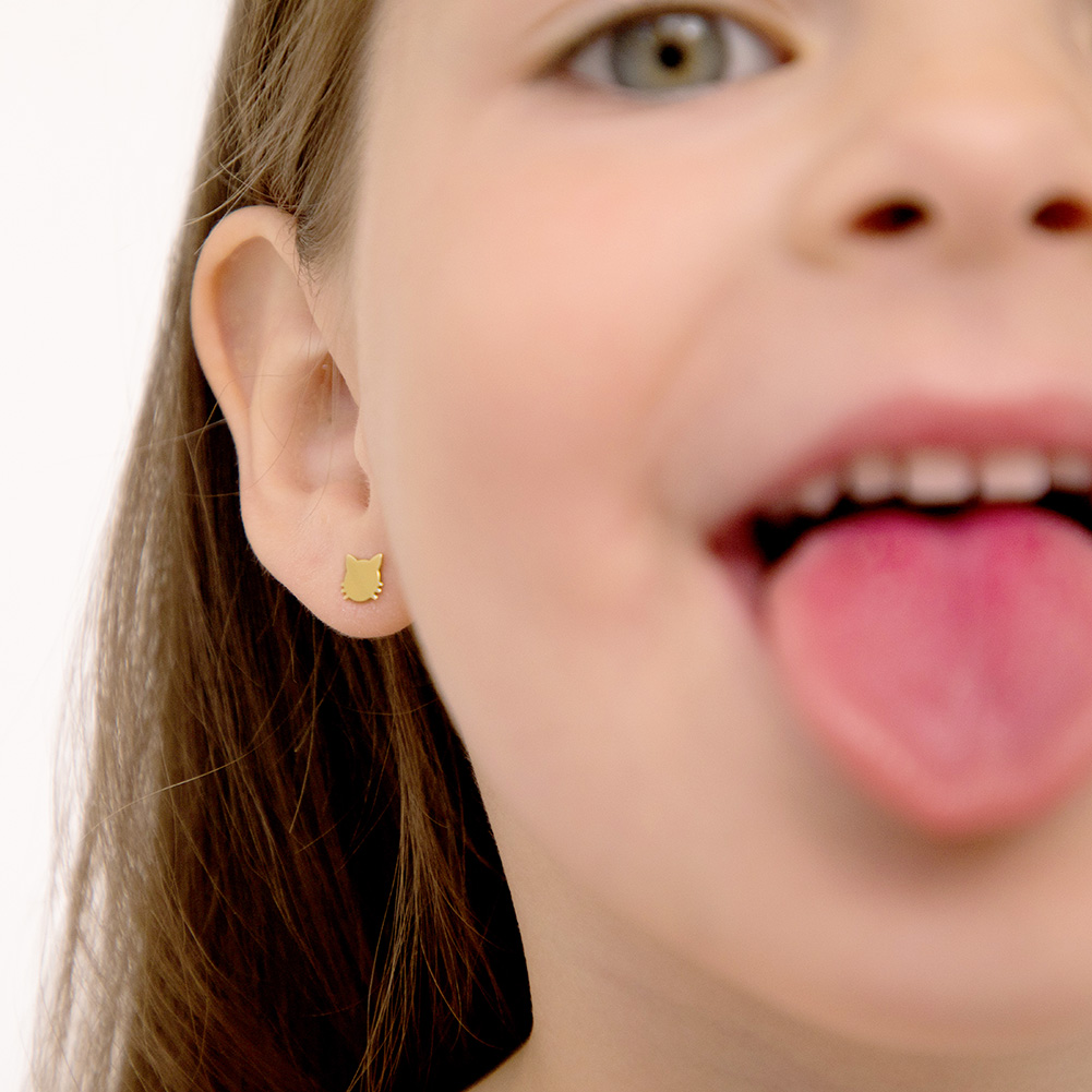 thumbnail video image 2 of 14k Gold Polished Kitty Kids / Children's / Girls Earrings Safety Screw Back, 2 of 6