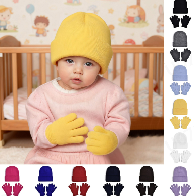 thumbnail video image 2 of HNMKIU Kids Winter Gloves Soft Kids Winter Hat with Mittens for Boys Girls Baby Toddler Youth Cold Weather Lined Cap and Gloves Set for Ages 2 to 8 Years Black,2-8 Years, 2 of 5