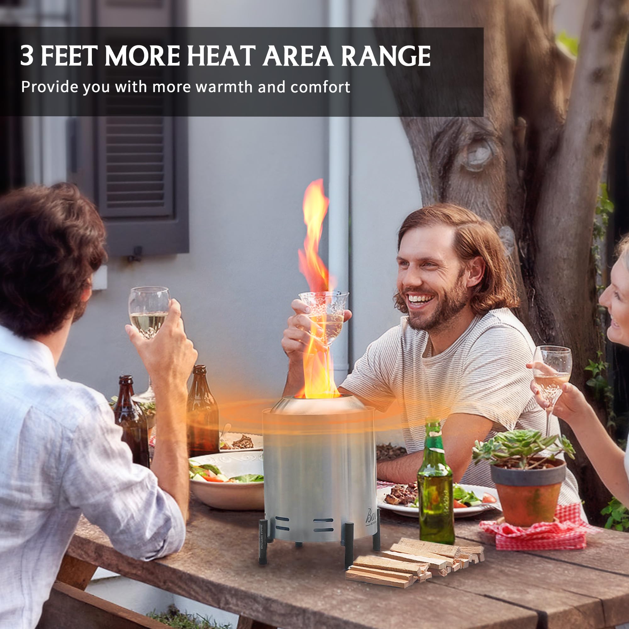 thumbnail video image 2 of BALI OUTDOORS 6.5 inch Tabletop Fire Pit Round, Portable Outdoor Smokeless Firepit Silver, 2 of 8