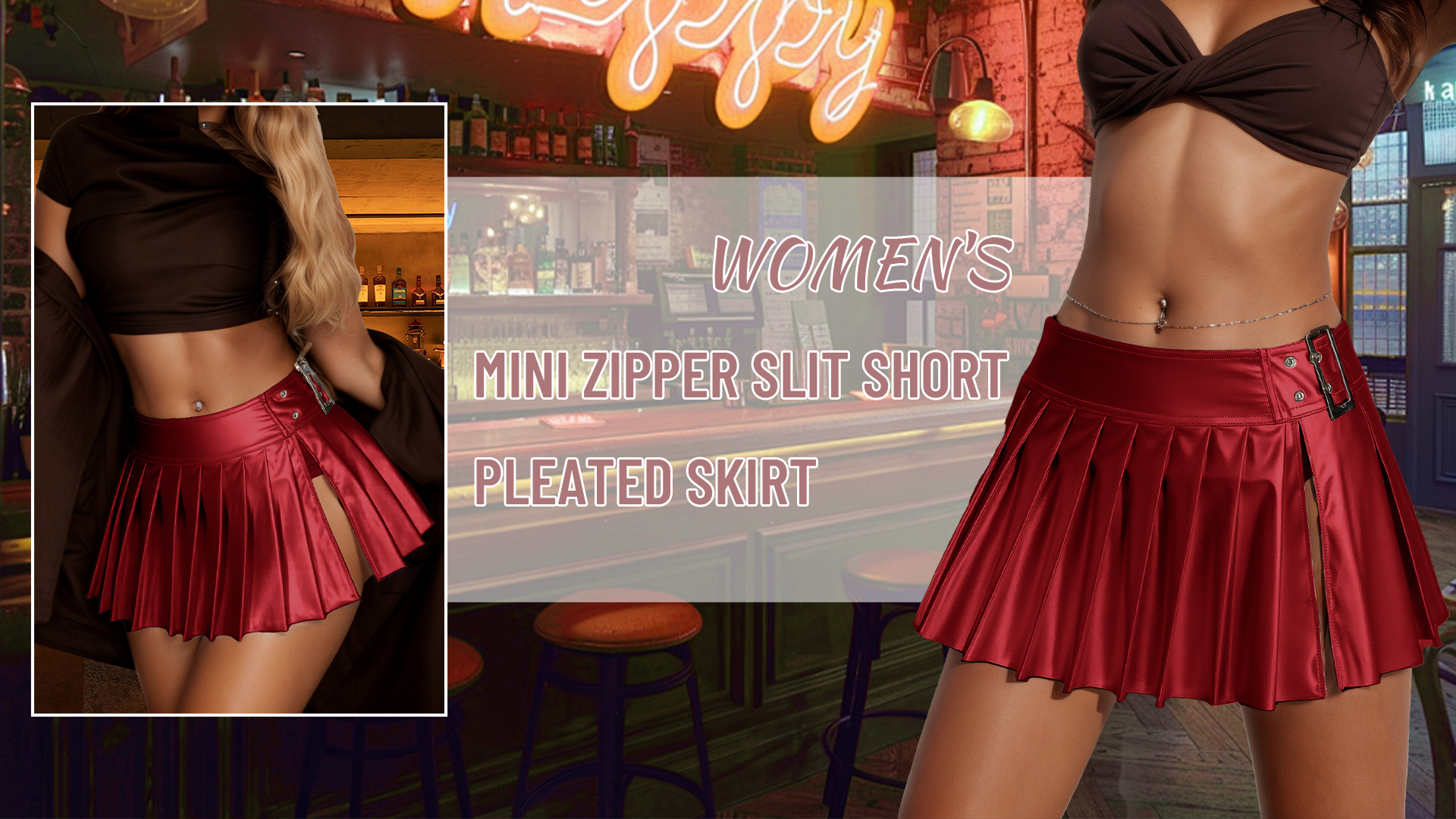 thumbnail video image 2 of Aivtalk Women's Faux Leather Pleated Mini Skirt Built in Panties Split Side Y2K A Line Micro Skirts Low Rise Metallic Shiny Outfits Rave Party Clubwear Silver S, 2 of 7