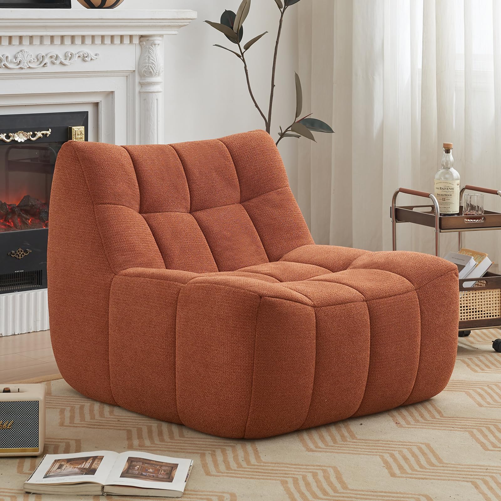 thumbnail video image 2 of NBLDGT Comfy Lounge Chair with Wide Backrest, Single Seated Bean Bag Chair with High-Rebound Memory Foam, Upholstered Accent Chair for Living Room, Bedroom, Office (Orange), 2 of 10