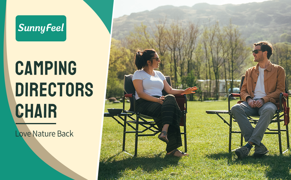 thumbnail video image 2 of Sunnyfeel Camping Directors Chair, Heavy Duty,Oversized Portable Folding Chair with Side Table, Pocket for Beach, Fishing,Trip,Picnic,Lawn,Concert Outdoor Foldable Camp Chairs, 2 of 9