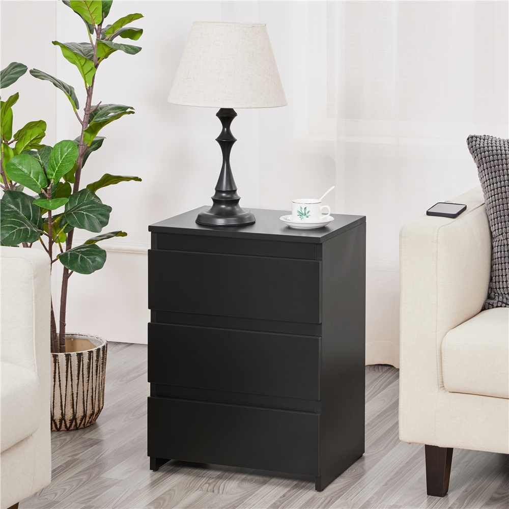 thumbnail video image 2 of Renwick Vertical Nightstand with 3 Drawers for Bedroom, Adults, Black, 2 of 8