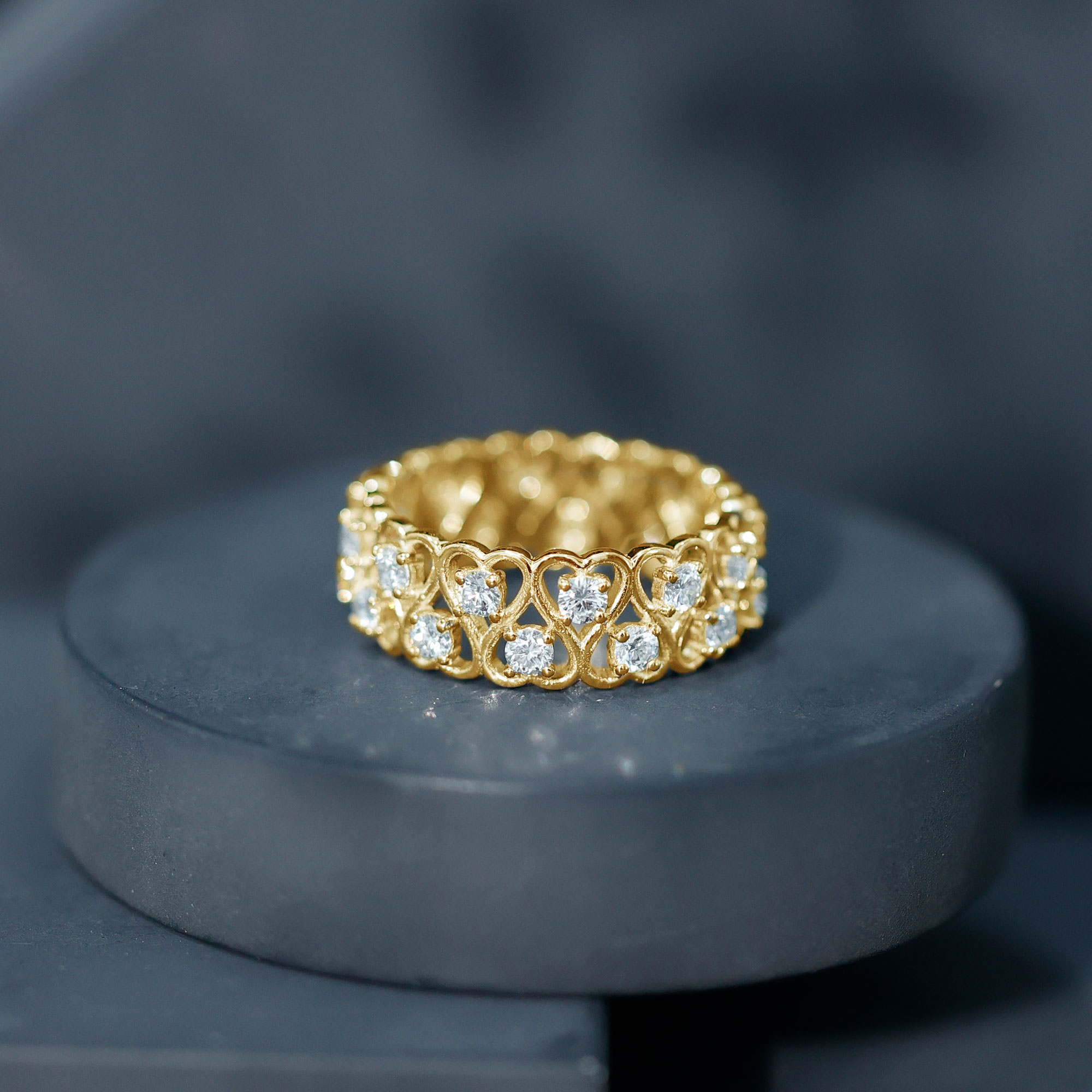 thumbnail video image 2 of Rosec Jewels Lab Created Diamond Heart Eternity Ring - Wedding Anniversary Band Ring - EF-VS Grade, 18K Yellow Gold, US 7.50, 2 of 9