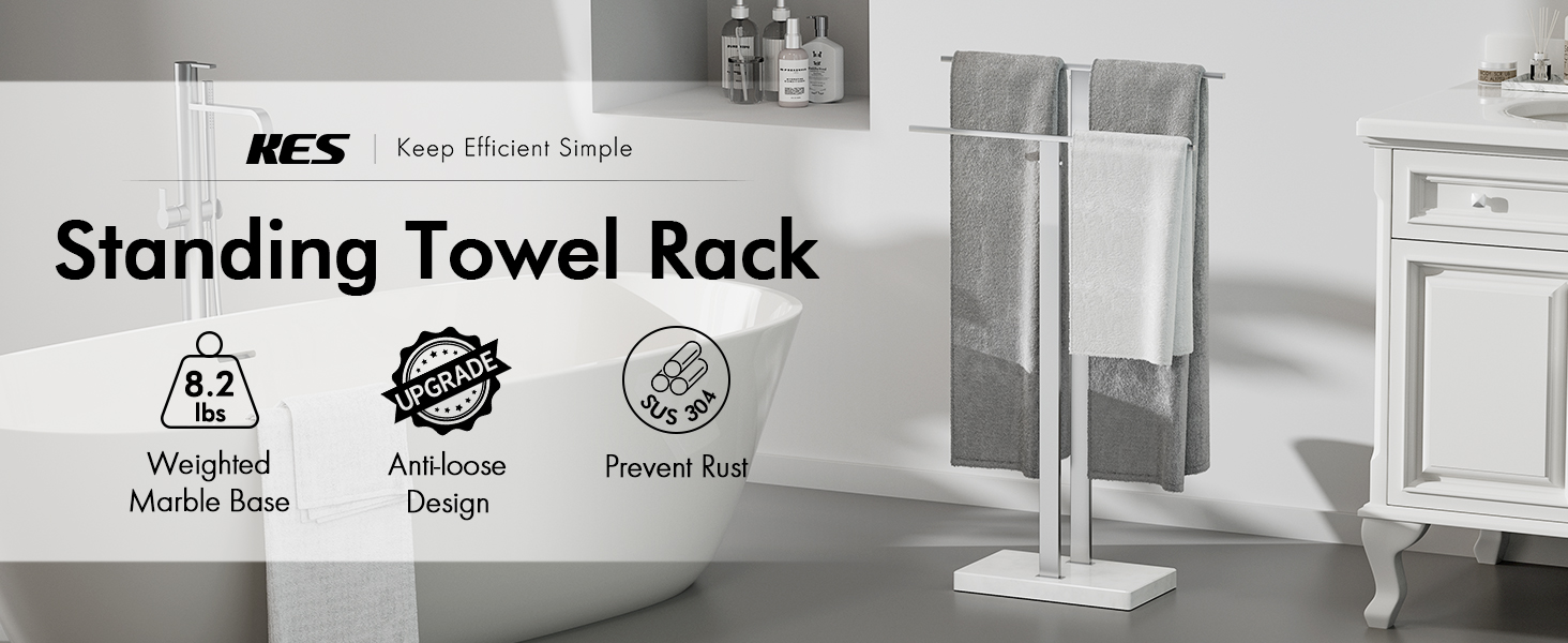 thumbnail video image 2 of KES Free Standing Towel Rack with Marble Base, 2-Tier Towel Stand for Bathroom Floor, Upgrade Steady Design, Towel Drying Rack, SUS304 Stainless Steel, Brushed Gold, WMBTR003BZ, 2 of 10