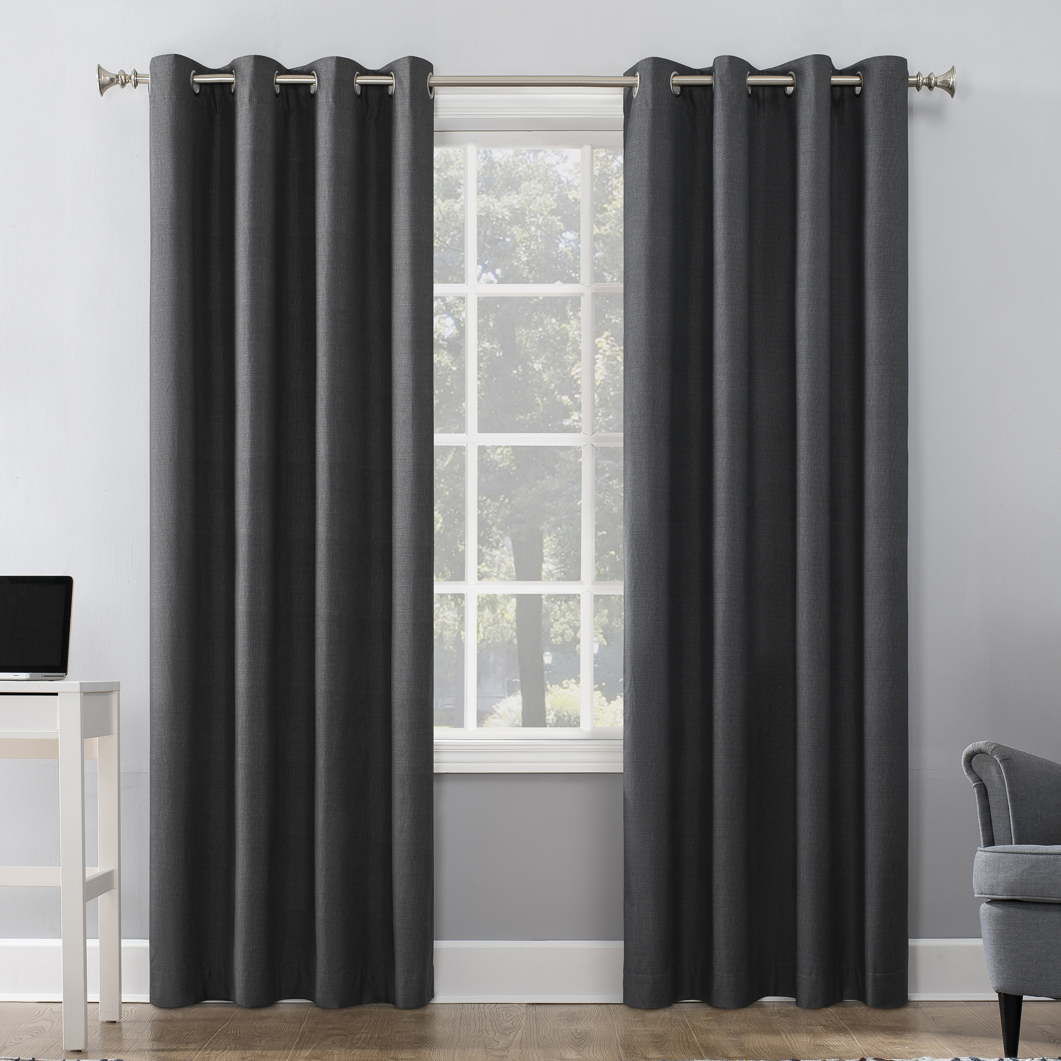 thumbnail video image 2 of Sun Zero Duran Thermal Insulated 100% Blackout Grommet Curtain Panel, 50"X95", Charcoal (Single Panel), 2 of 9