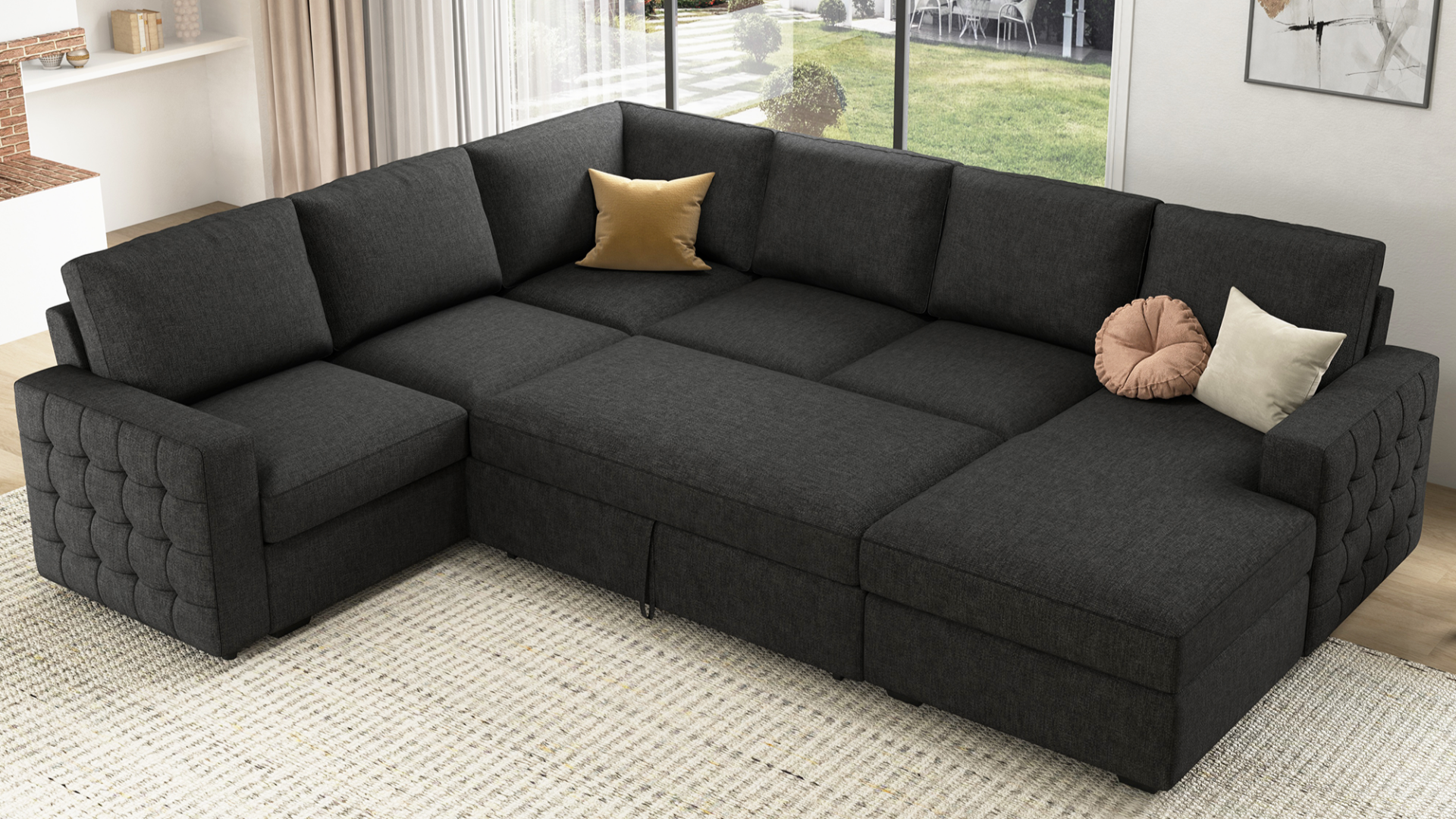 thumbnail video image 2 of HONBAY Convertible Sectional Sleeper Sofa U-Shaped Corner Couch Lift Pull-Out with Storage for Living Room, Light Gray, 2 of 11