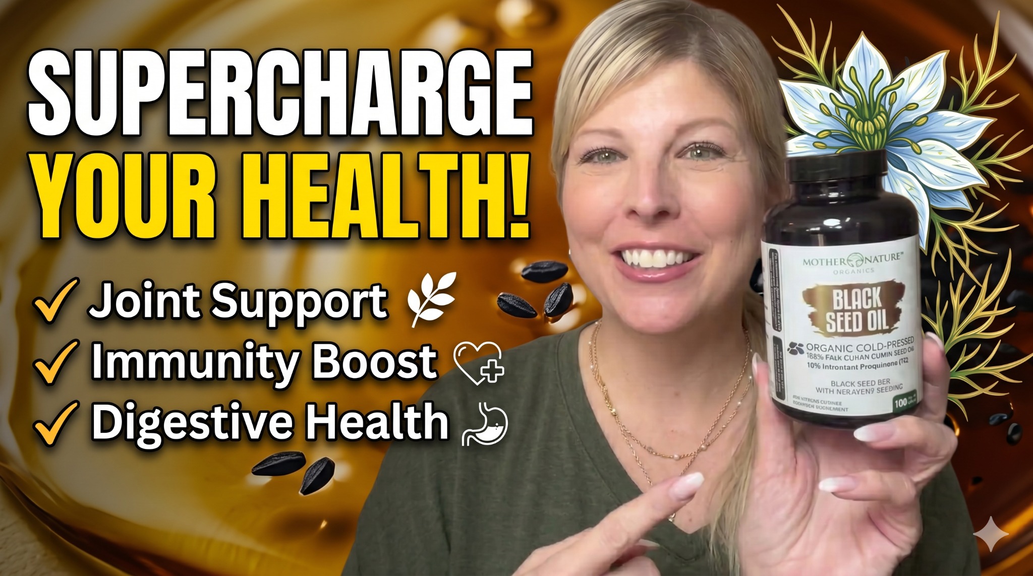 thumbnail video image 2 of Mother Nature Organics Black Seed Oil Capsules 2000mg – 180 Softgels | Supports Heart, Immune & Digestive Health | Promotes Hair & Nail Strength, 2 of 11