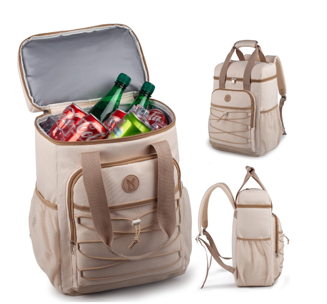 thumbnail video image 2 of Cooler Backpack for Women Men, with Padded Top Handle Cooler Bag, Lightweight Back Pack Cooler Insulated Leak Proof, Large Capacity Ice Chest Beach Camping Picnic Fishing Hiking-Beige, 2 of 9