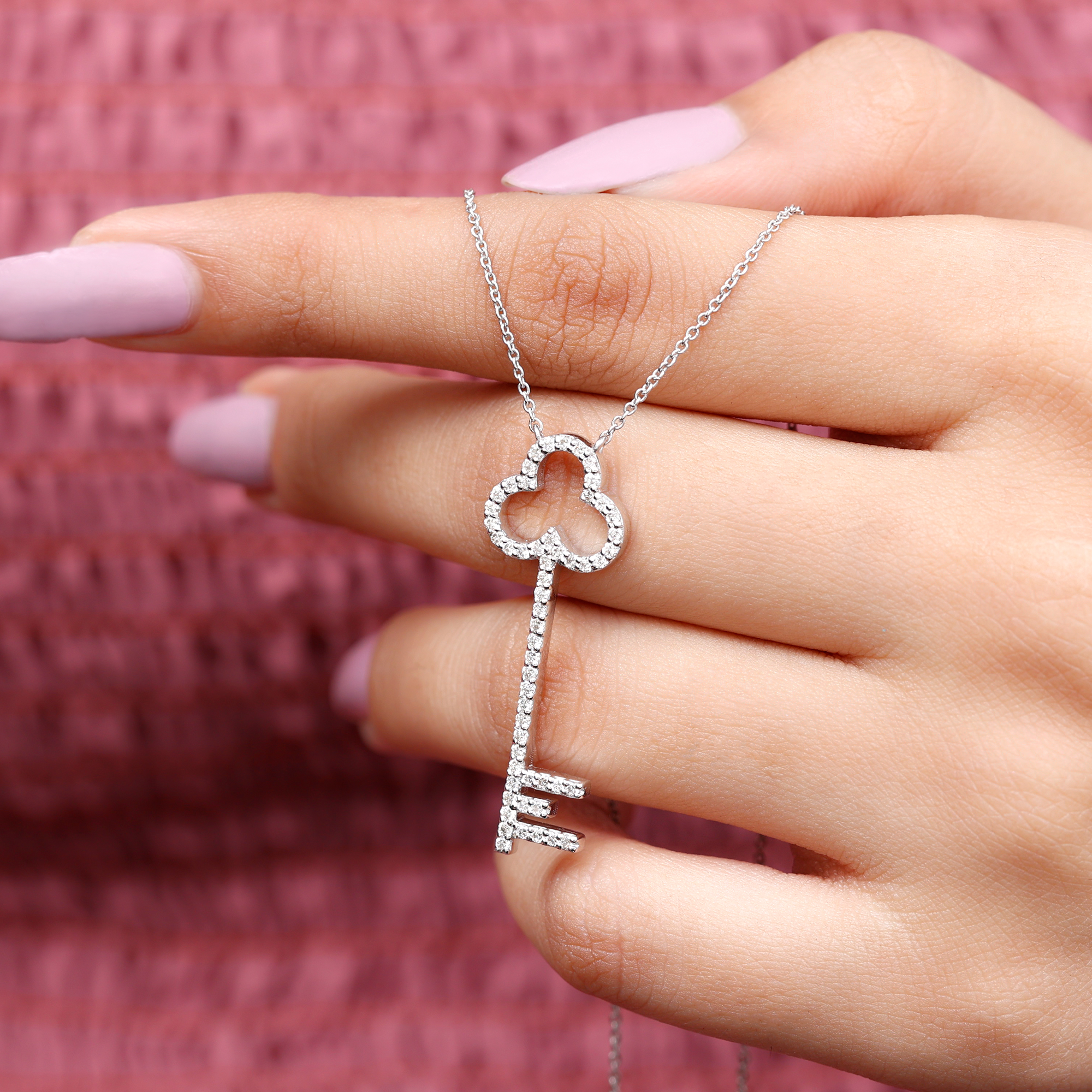 thumbnail video image 2 of Rosec Jewels - Lab Created Diamond Key Necklace for Women - EF-VS Quality - Ready to Gift, 10K White Gold, 2 of 8