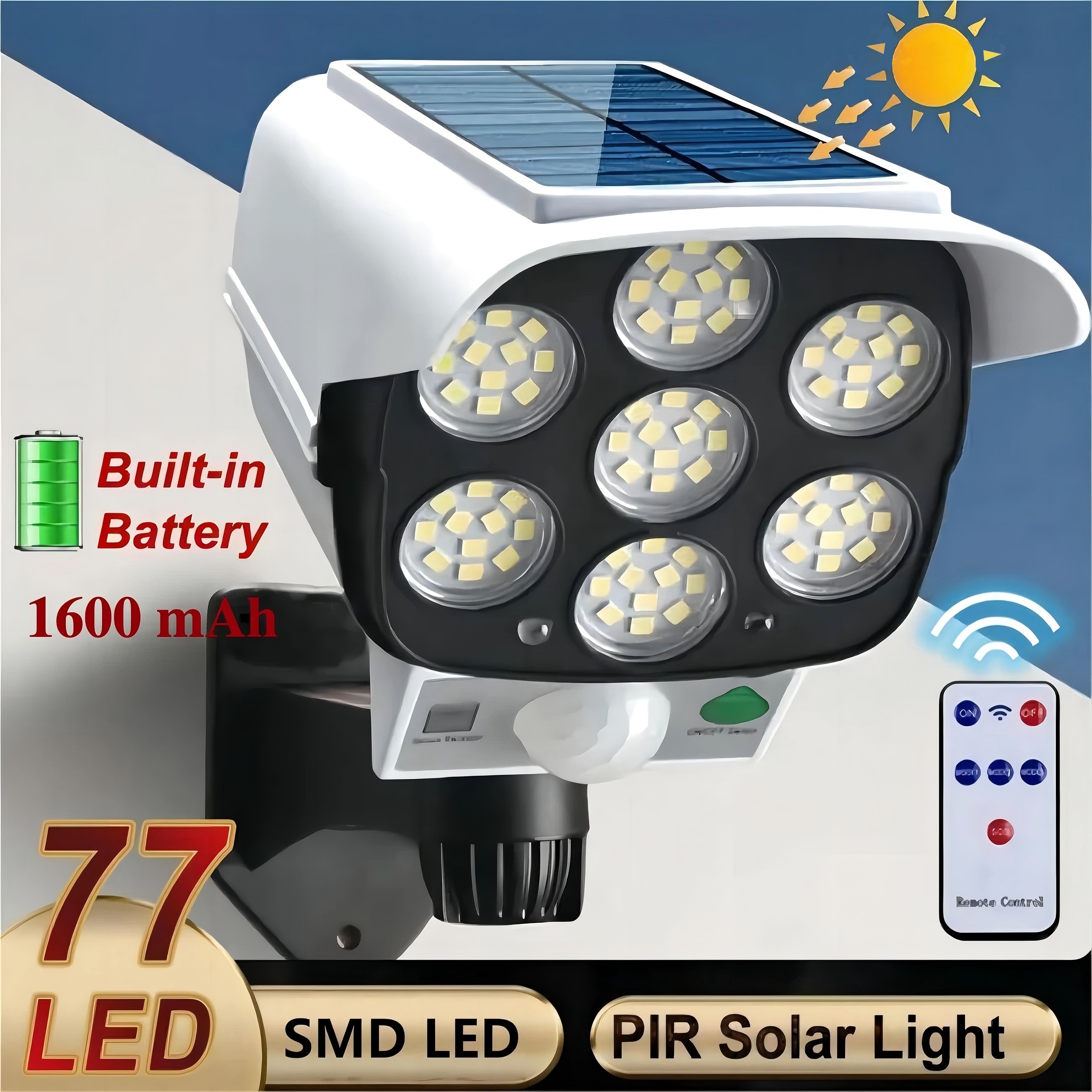 thumbnail video image 2 of PMMIPNW Solar Outdoor Light 77-LEDs Motion Sensor Outdoor Solar Lights, IP66 Waterproof Outdoor Floodlight for Patio, Garden, Driveway, 2 of 9