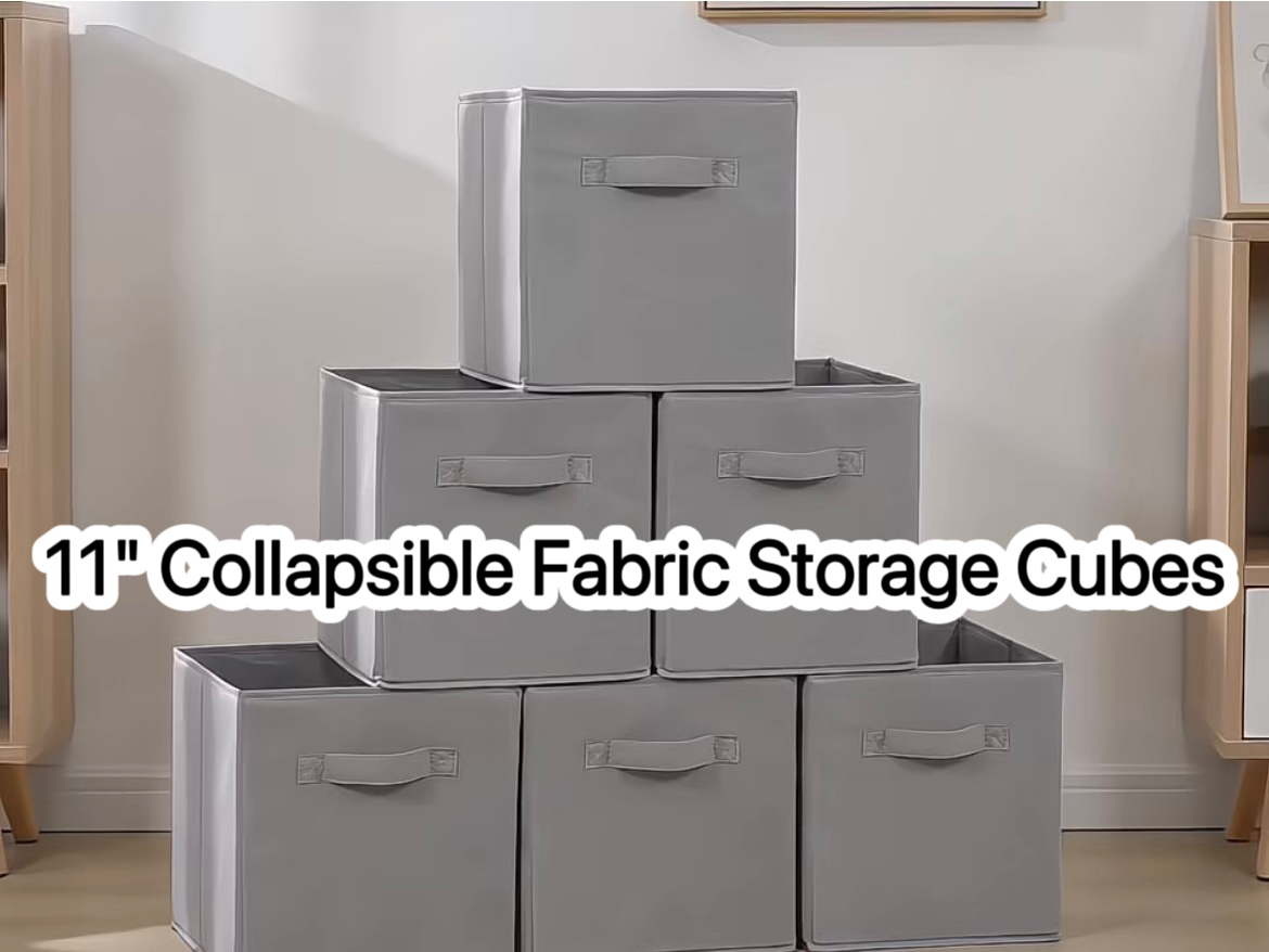thumbnail video image 2 of Kisportee 11" Collapsible Fabric Storage Cubes, 6 Pack Foldable Collapsible Cube Organization with Handle for Clothes, Toys, Books (Gray), 2 of 10