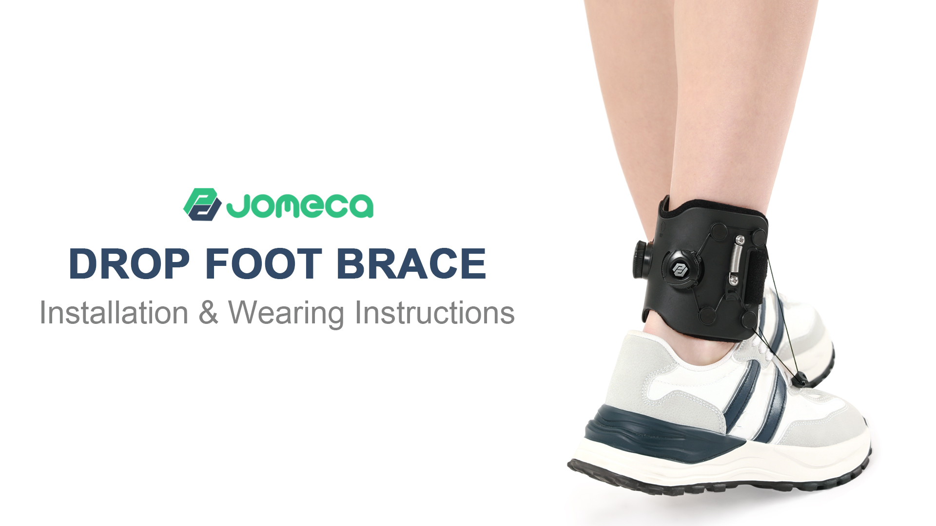 thumbnail video image 2 of JOMECA Drop Foot Brace with Dual-Knob Adjust Dorsiflexion AFO Foot Drop Brace for Walking with Shoes Fit Left or Right Foot - S/M, 2 of 7