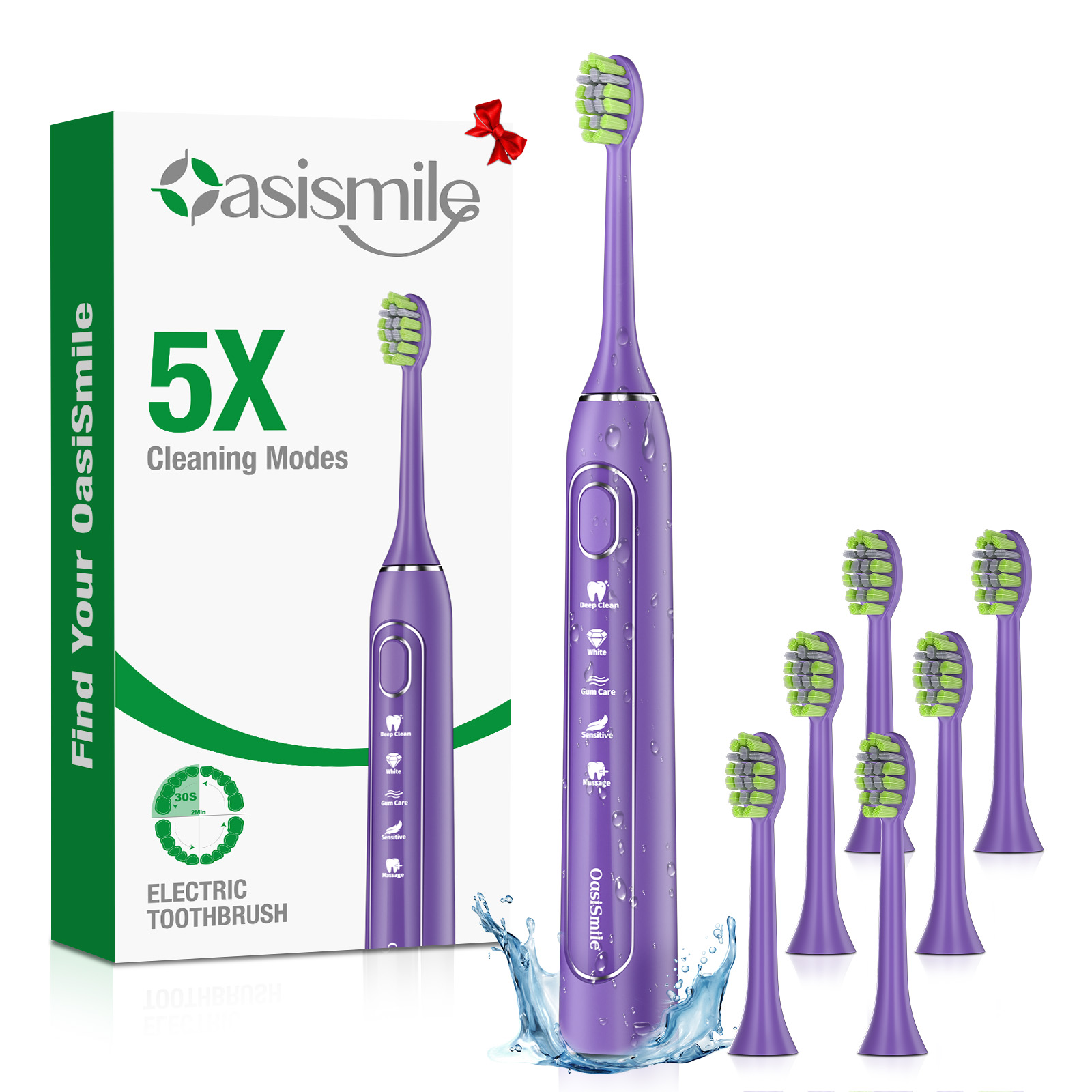 thumbnail video image 2 of OasiSmile Sonic Electric Toothbrush for Adults and Teens, 5 Modes 42000 VPM Power Rechargeable Travel Toothbrushes with 6 Brush Heads, 90 Days Battery Life, Purple, 2 of 9