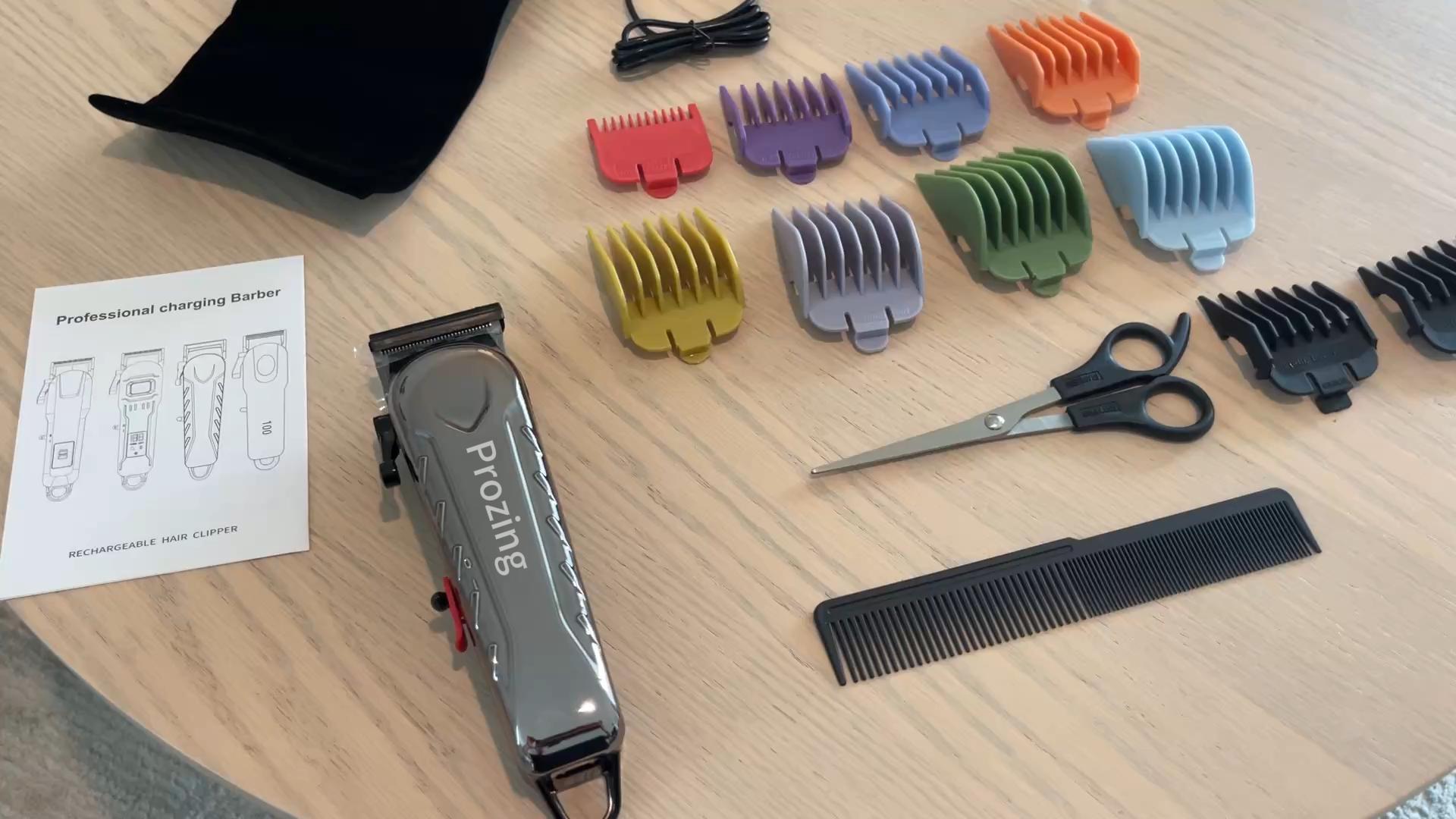 thumbnail video image 2 of Prozing Hair Clippers for Men, Professional Cordless Barber Clippers Trimmer with 10 Combs, Haircut Gift for Him, 2 of 9