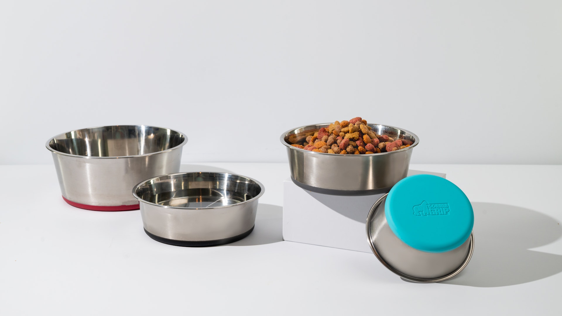 thumbnail video image 2 of GORILLA GRIP Dog Bowl Set of 2, Holds 4 Cups, Food Grade 304 Stainless Steel, Silicone Base, Red, 2 of 10