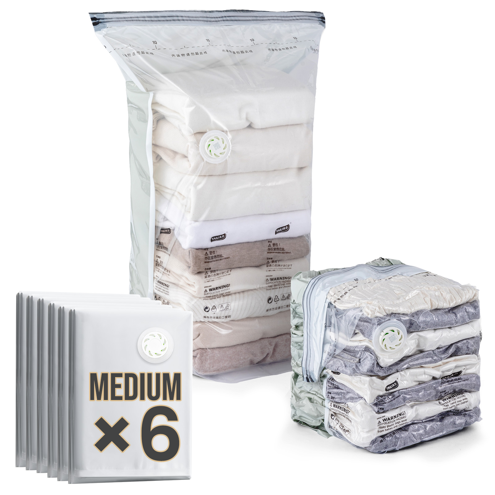 thumbnail video image 2 of TAILI 6 Pack Vacuum Storage Bags, Jumbo Cube (20x12x28 inch), Seal Bags for Bedding, Clothing, Comforters, Blankets, Closet Organizer and Storage, 2 of 9