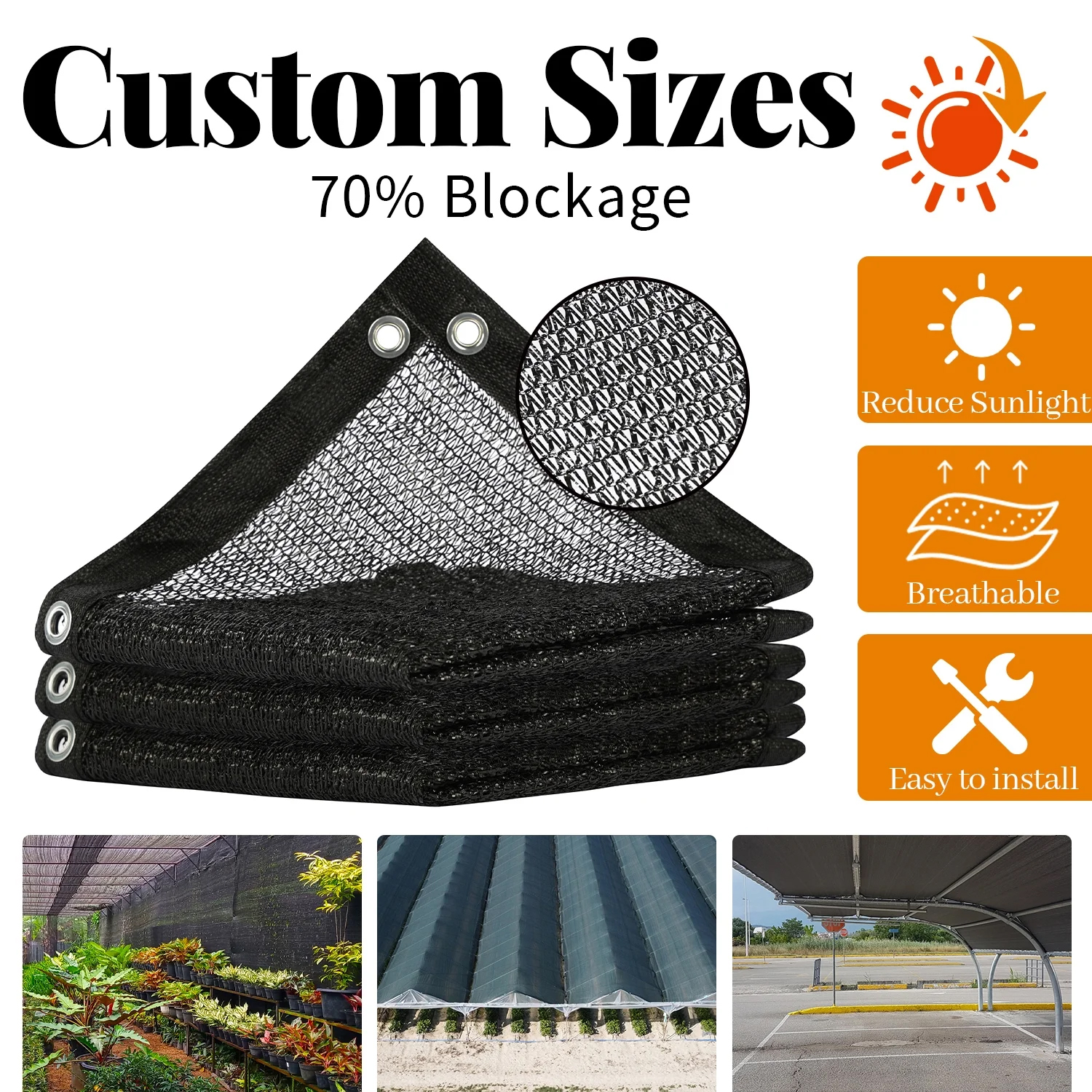 thumbnail video image 2 of ShadeMart 70% Shade Cloth for Plant, Black 10FT x 16FT Outdoor Shade Tarp, Shade Cover with Upgrade Grommets and Zip Ties, Sunblock Net for Garden Greenhouse Pool Carport Chicken Coop, Custom Size, 2 of 8