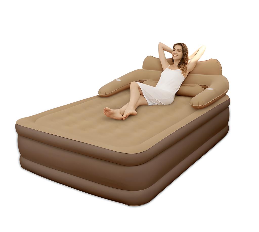 thumbnail video image 2 of LIXI 18.9in Queen Air Mattress with Headboard &Pump ,  Inflatable Mattress Airbed for Home & Camping & Travel (Brown), 2 of 13