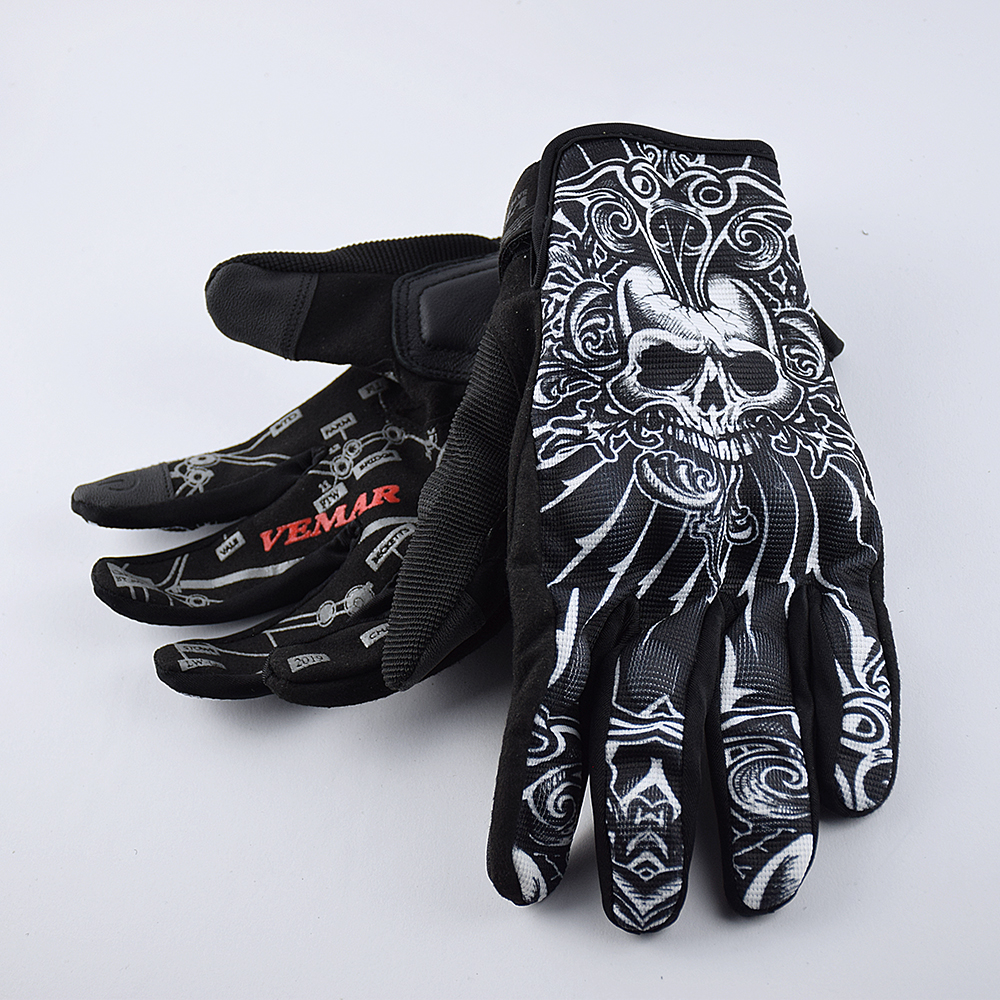 thumbnail video image 2 of Summer Mesh Motorcycle Gloves Men Motocross Off-Road Gloves Motorbike Cycling Sport Racing Riding Gloves Skull XS Black, 2 of 7