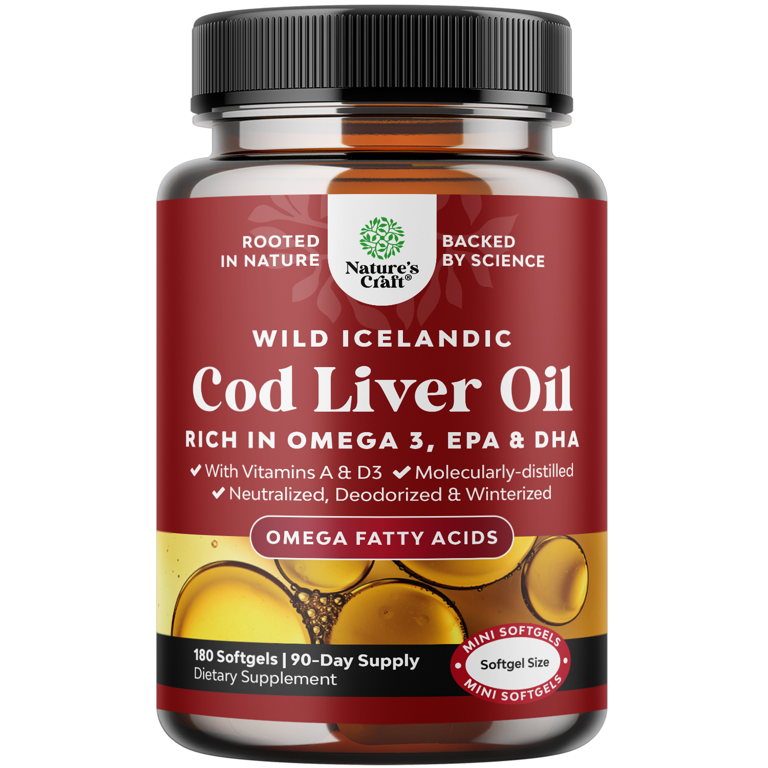 thumbnail video image 2 of Icelandic Cod Liver Oil Softgels - Wild Caught Omega 3 Fish Oil 1000mg per serving - Sustainably Sourced Burpless Fish Supplement with Vitamin D3 & A for Heart Joint Brain & Immune Support - 180 Coun, 2 of 9