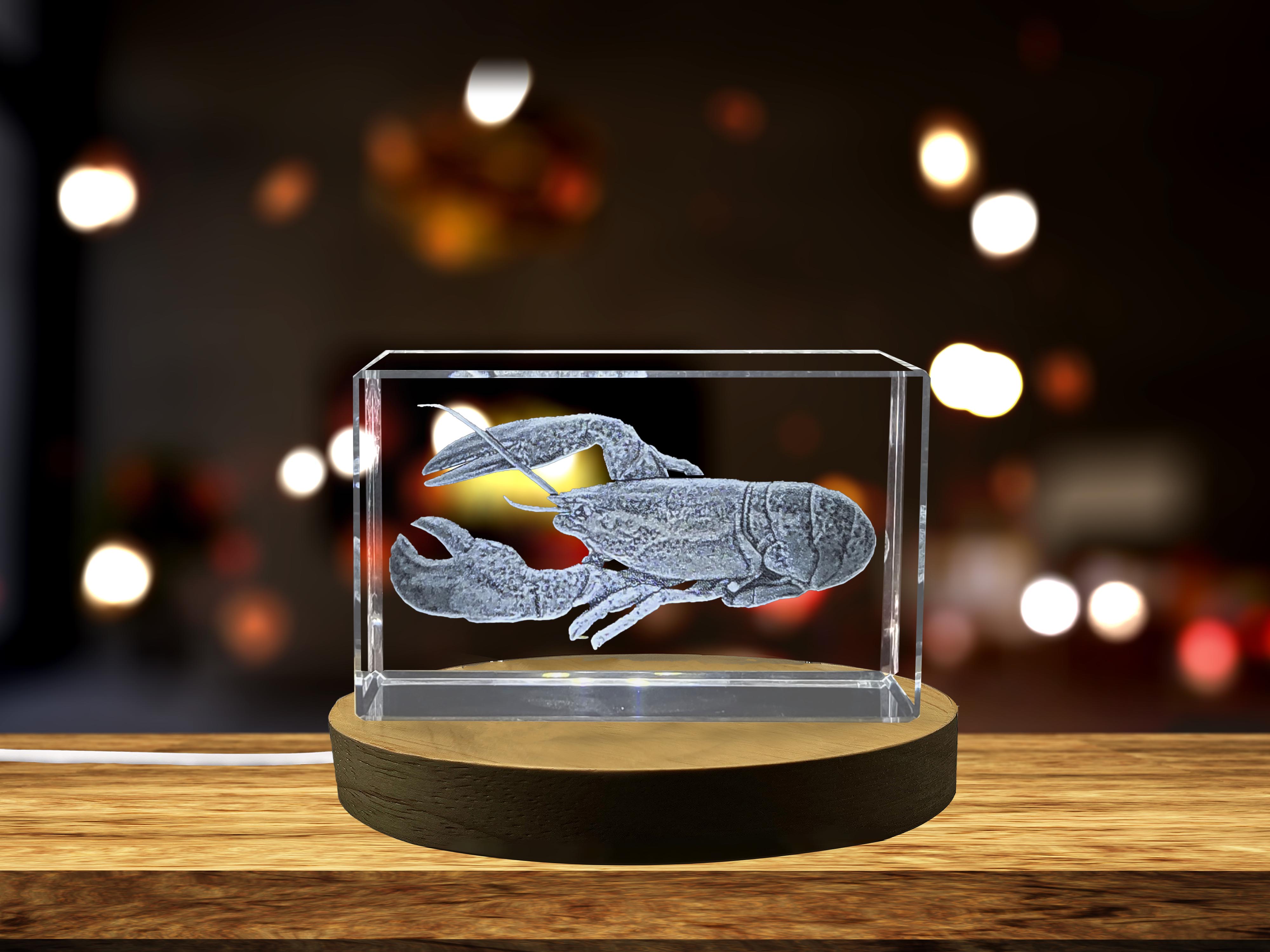 thumbnail video image 2 of Gorgeous Crayfish 3D Engraved Crystal Sculpture, 2 of 7