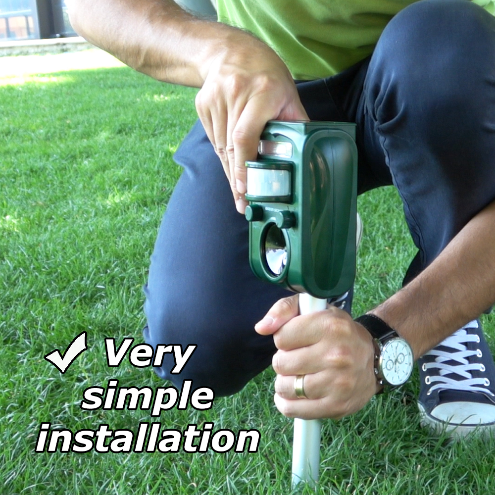 thumbnail video image 2 of GARDEN SECRETS Solar Ultrasonic Animal Repellent. Deer Repellent Outdoor, Raccoon Repellent, Skunk Repellent, Cat Rat Dog Mice Deterrent Devices. Waterproof, Keep Animals Away., 2 of 13