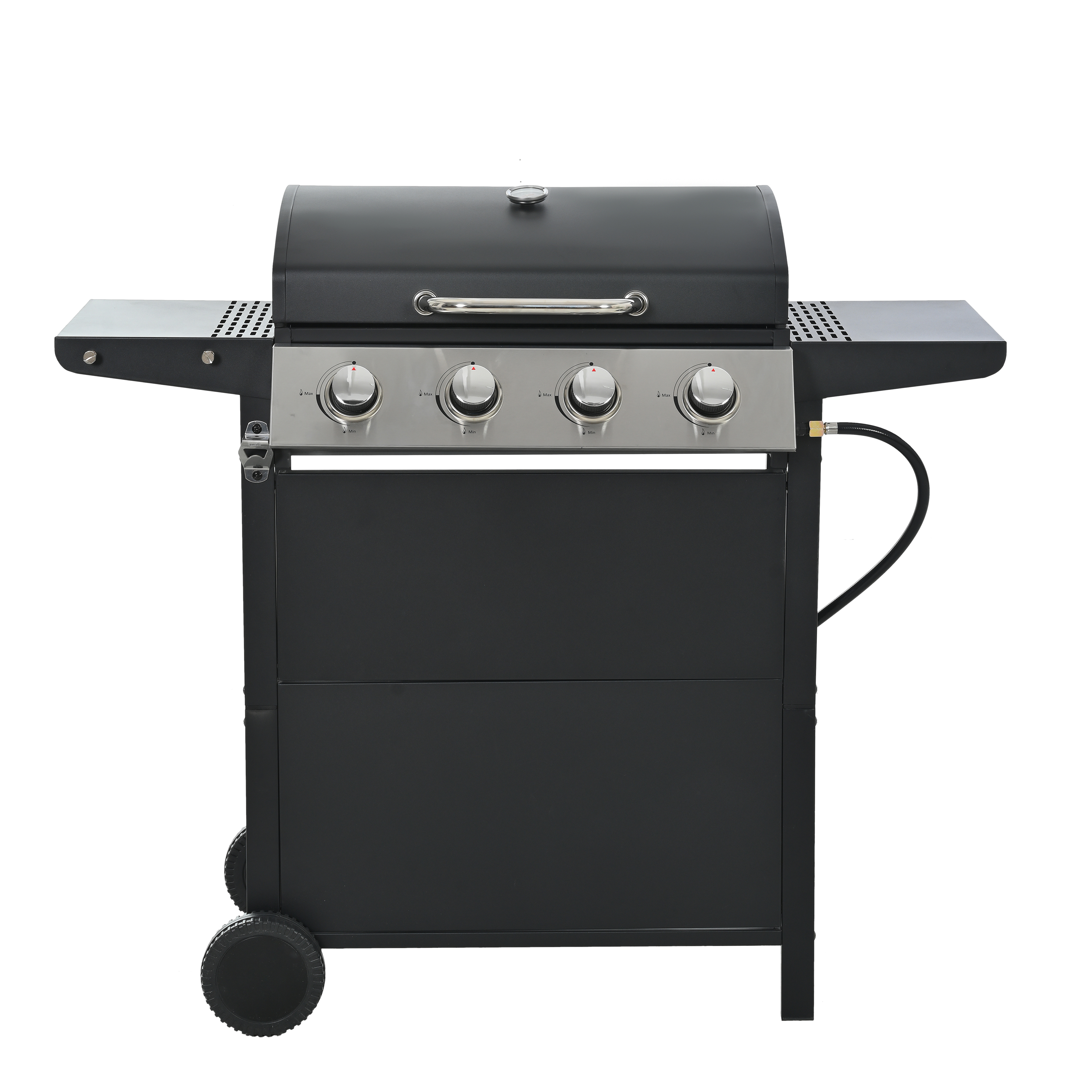 thumbnail video image 2 of KOMMO KASA 4-Burner Propane Gas Grill, 34,000 BTU Stainless BBQ for Patio Garden | Outdoor Grill with Foldable Shelves, 2 of 13