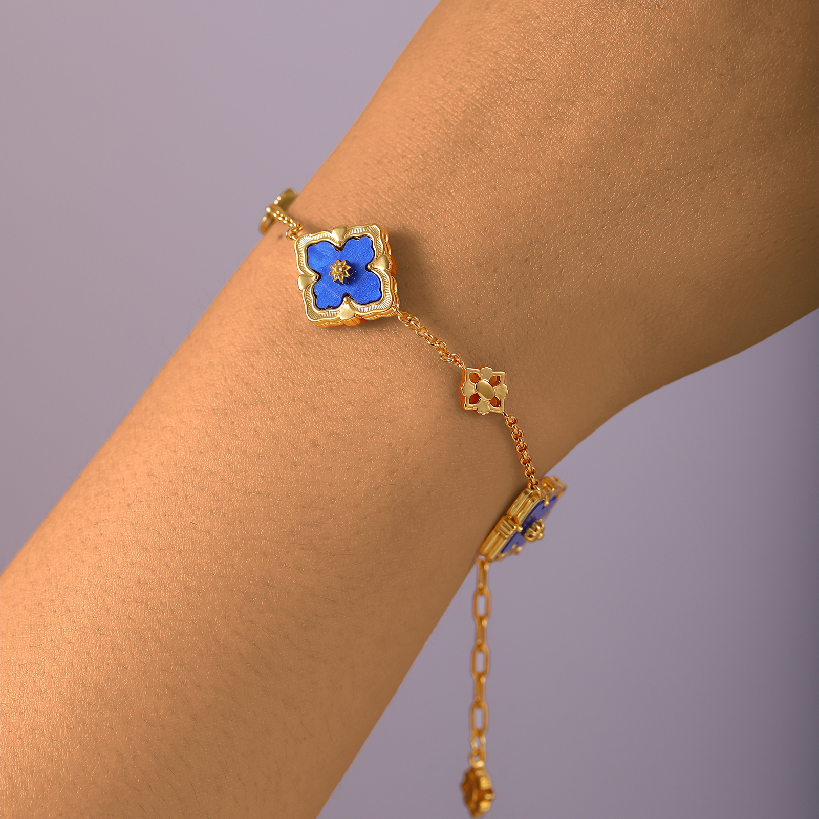 thumbnail video image 2 of Reversible Clover Bracelet – Gold Plated Brass with CZ & Mother-of-Pearl, Vintage Court Style Jewelry, 2 of 12