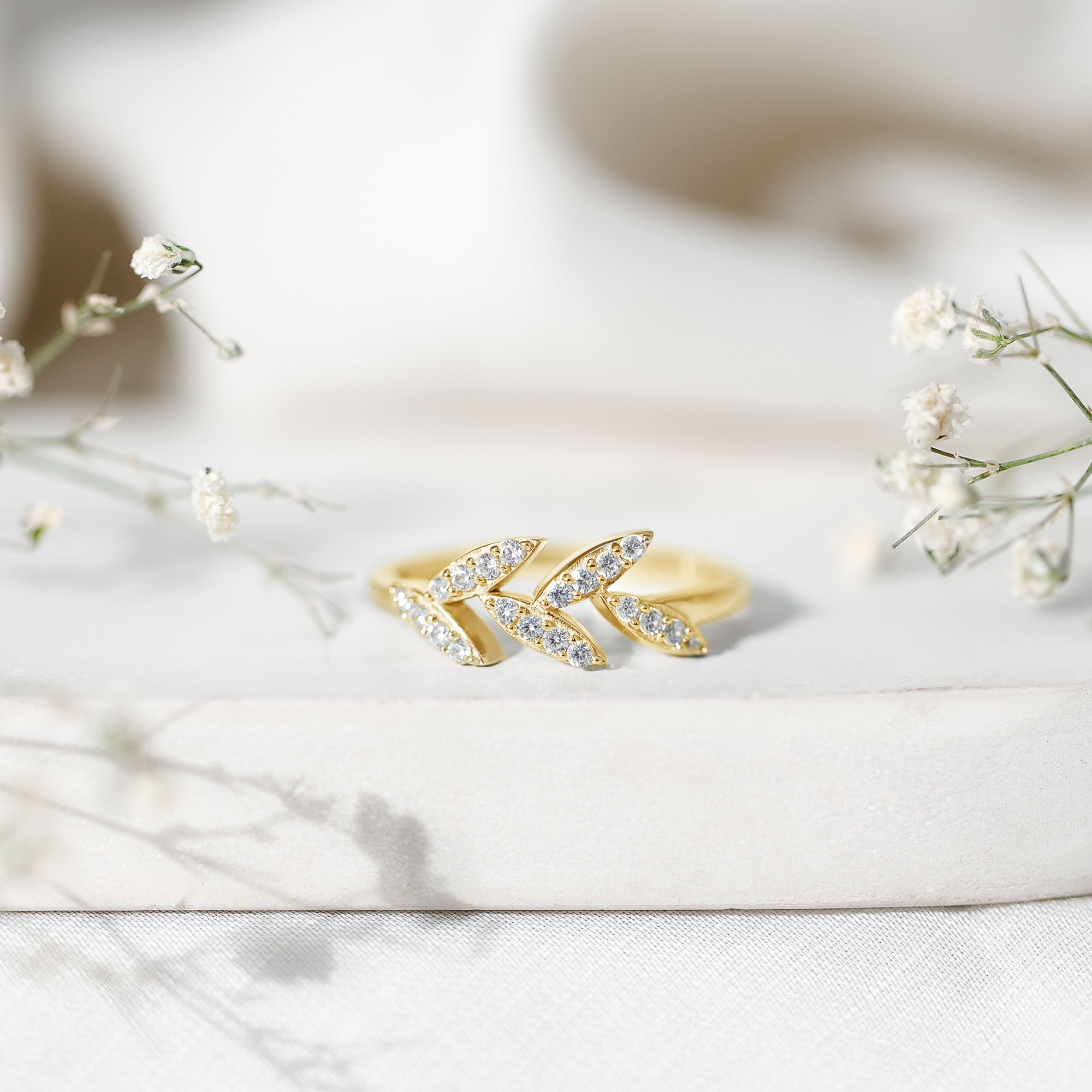 thumbnail video image 2 of Rosec Jewels Nature Inspired Lab Grown Diamond Promise Ring for Women - EF-VS Quality - Leaf Ring - Ready to Gift, 14K Yellow Gold, US 4.00, 2 of 7