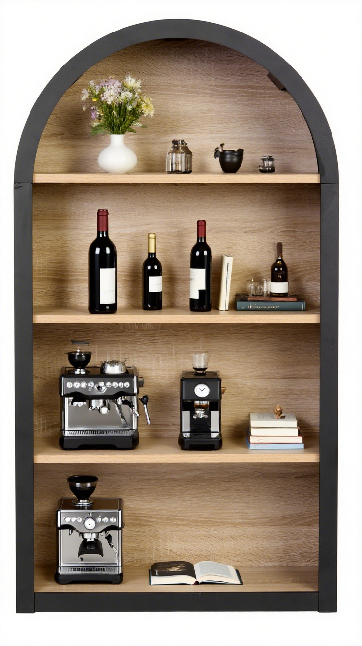 thumbnail video image 2 of WARMMUSE 43" Arched Bookshelf, 4 Tiers Modern Farmhouse Wooden Floor Low Short Bookcase Book Shelf with Storage Shelves, Black, 2 of 11