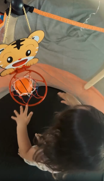 thumbnail video image 2 of 55'' Toddler Trampoline for Kids, SEGMART Kids Trampoline with Enclosure Net and Balls, Indoor Outdoor Mini Small Trampoline Birthday Gifts for Boys and Girls Age 3 Months and up, 2 of 10