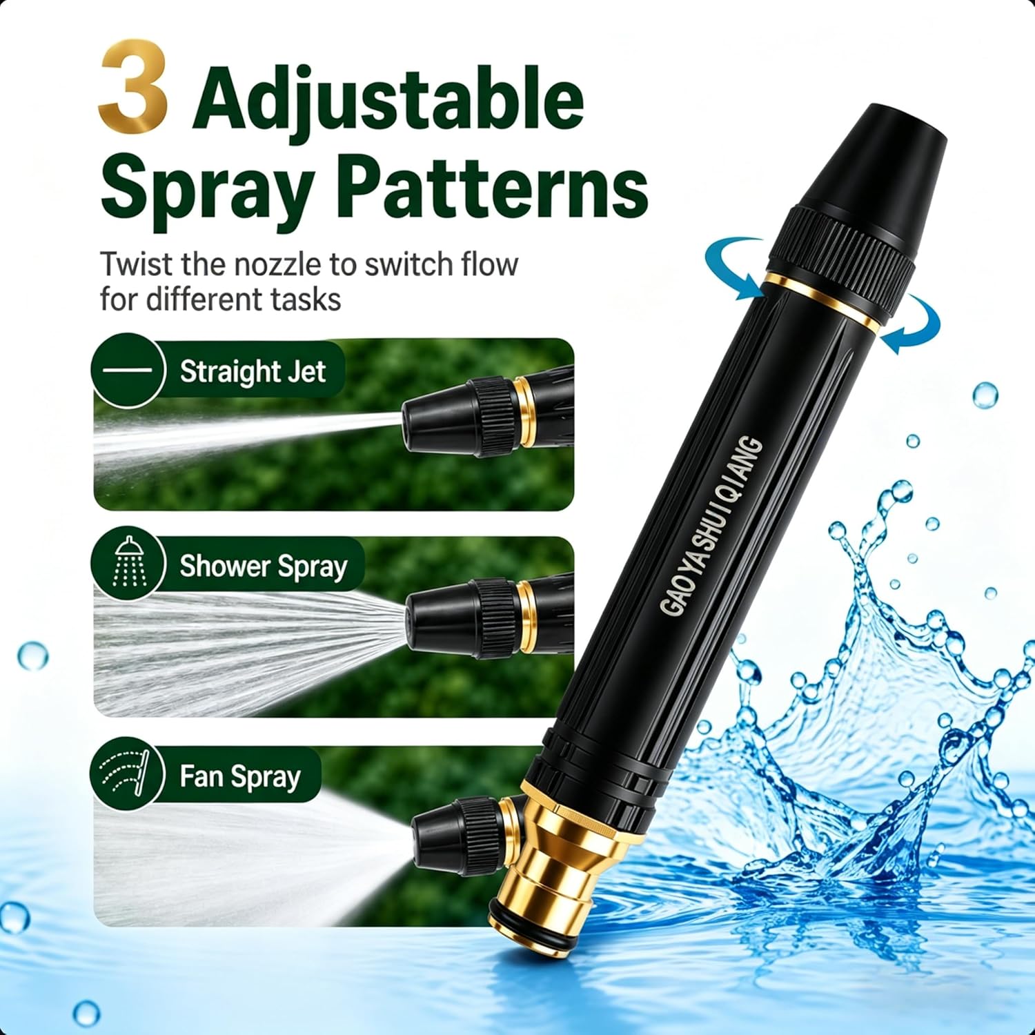 thumbnail video image 2 of Pressure Washer Hose Attachment,Adjustable Upgraded Car Wash Water Gun Garden Hose Sprayer for Car Washing, 2 of 10