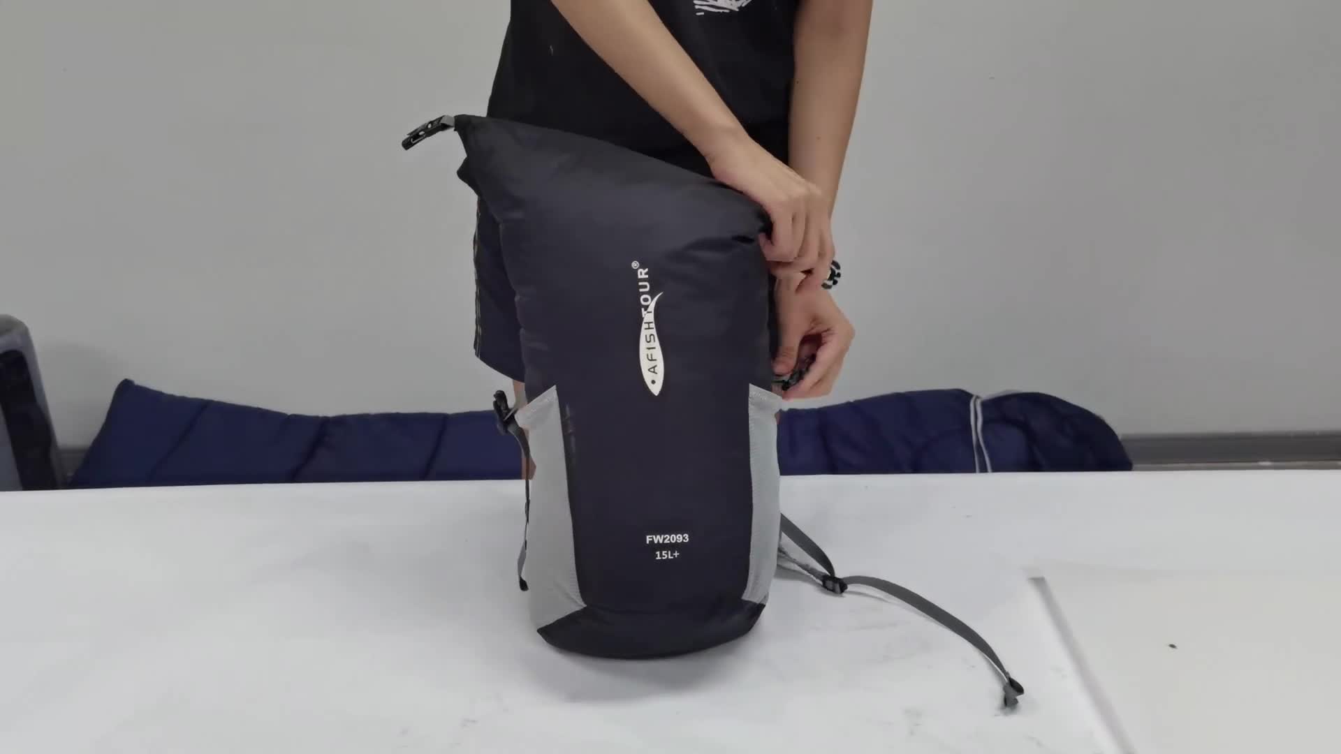 thumbnail video image 2 of AFISHTOUR Lightweight Packable Backpack, 15L Waterproof Backpack Travel Hiking Daypack for Men Women (Black), 2 of 10