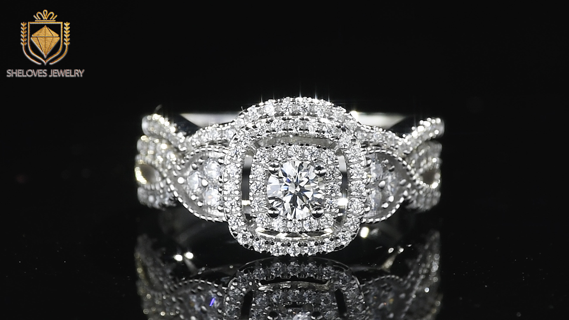 thumbnail video image 2 of SHELOVES 1.4 Carat Double Halo Wedding Rings Set for Women Engagement Rings Bridal Set Sterling Silver CZ Size 6, 2 of 8