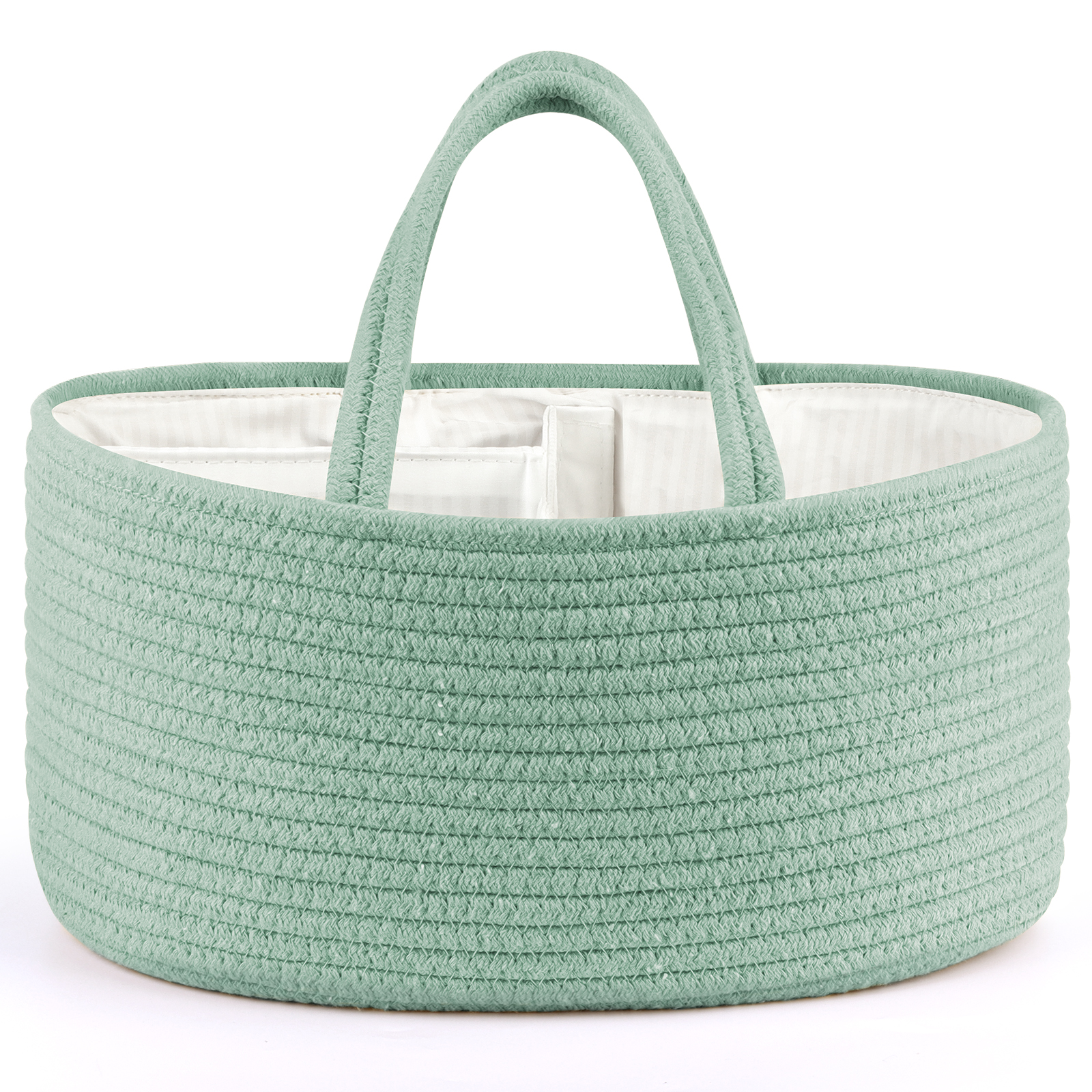 thumbnail video image 2 of Maliton Nursery Diaper Caddy Organizer - 14.2"x 8.7"x 7.1" Cotton Baby Basket for Changing Station with Diapers, Wipes, Cloth - Both Child, Infant, Newborn - Green, 2 of 8